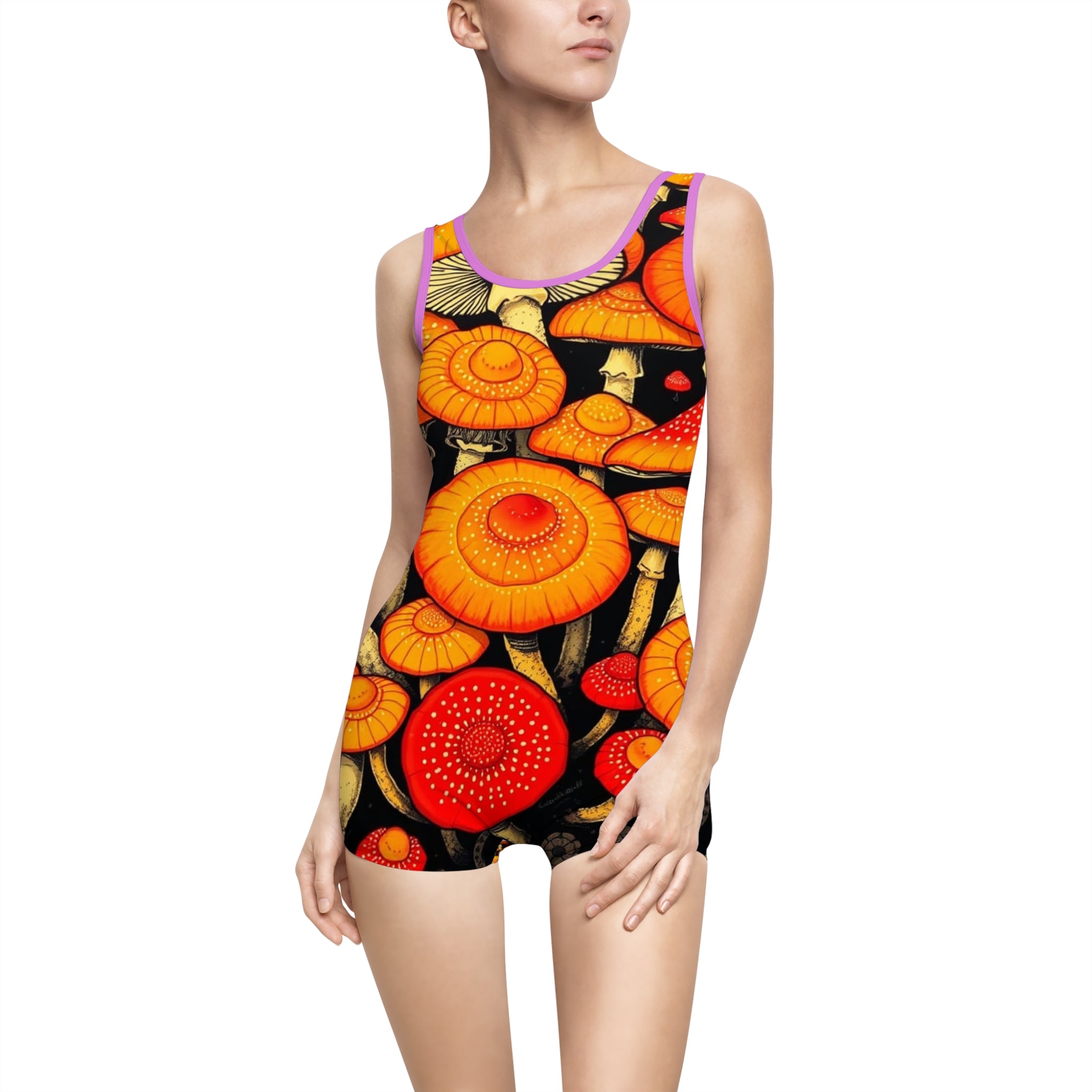Women's Vintage Mushroom Print Swimsuit, Retro Pool Party, Summer Beachwear
