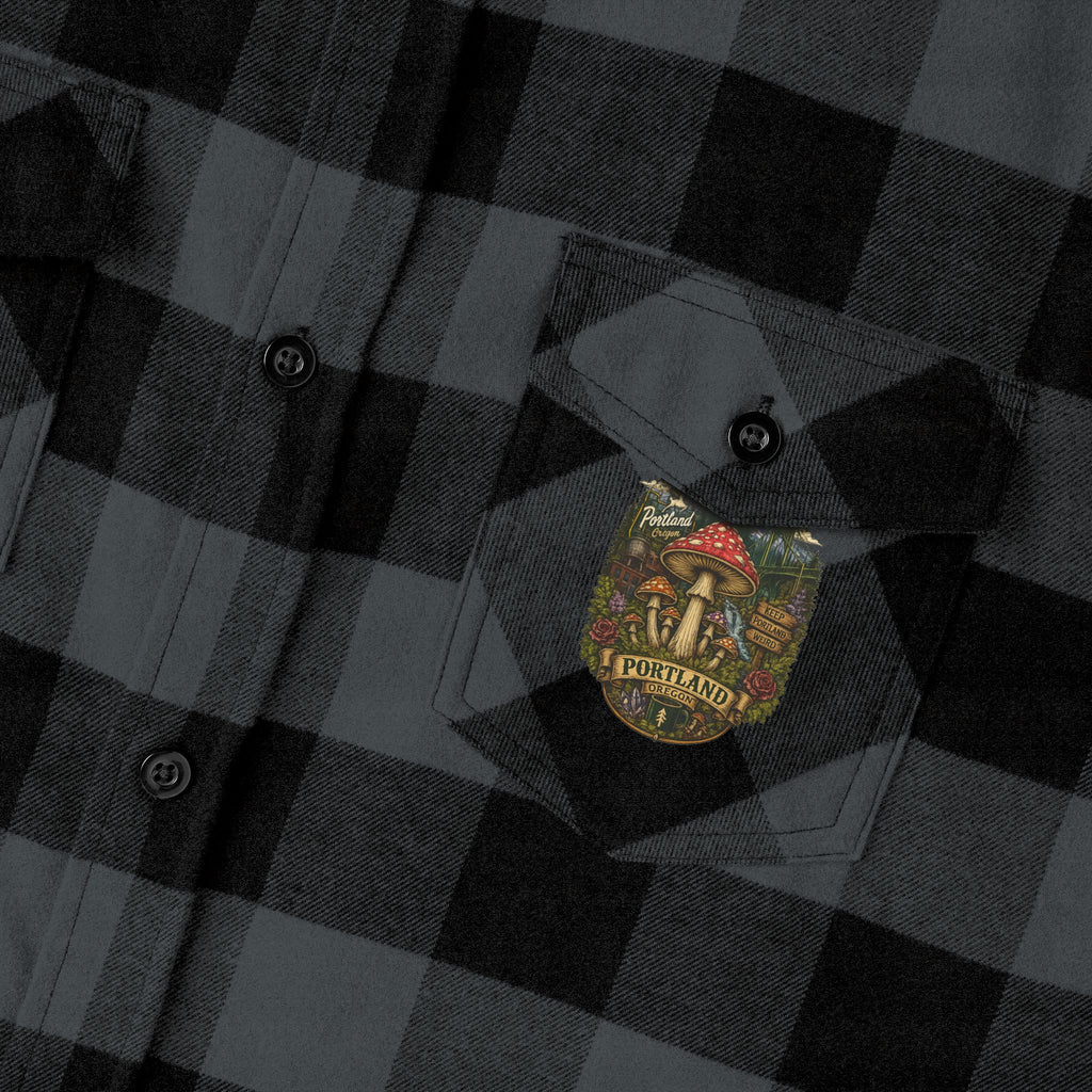 Portland Mushroom Flannel Shirt — Vintage Forest Plaid Button-Up