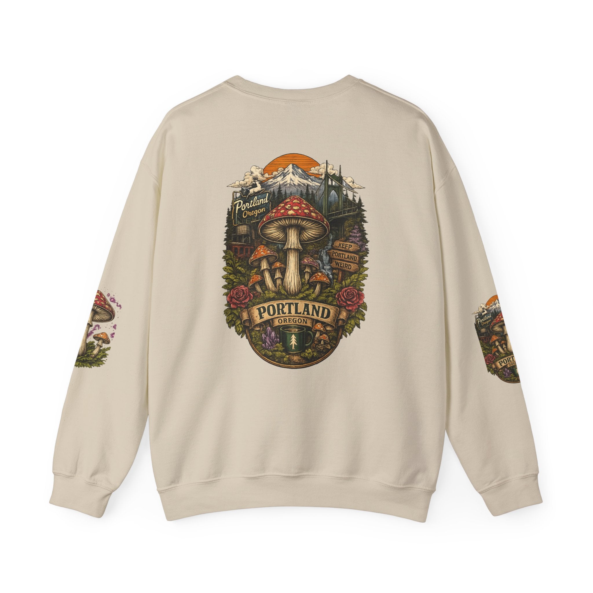Mushroom Crewneck Sweatshirt — Portland Vintage Psychedelic Fungi Graphic