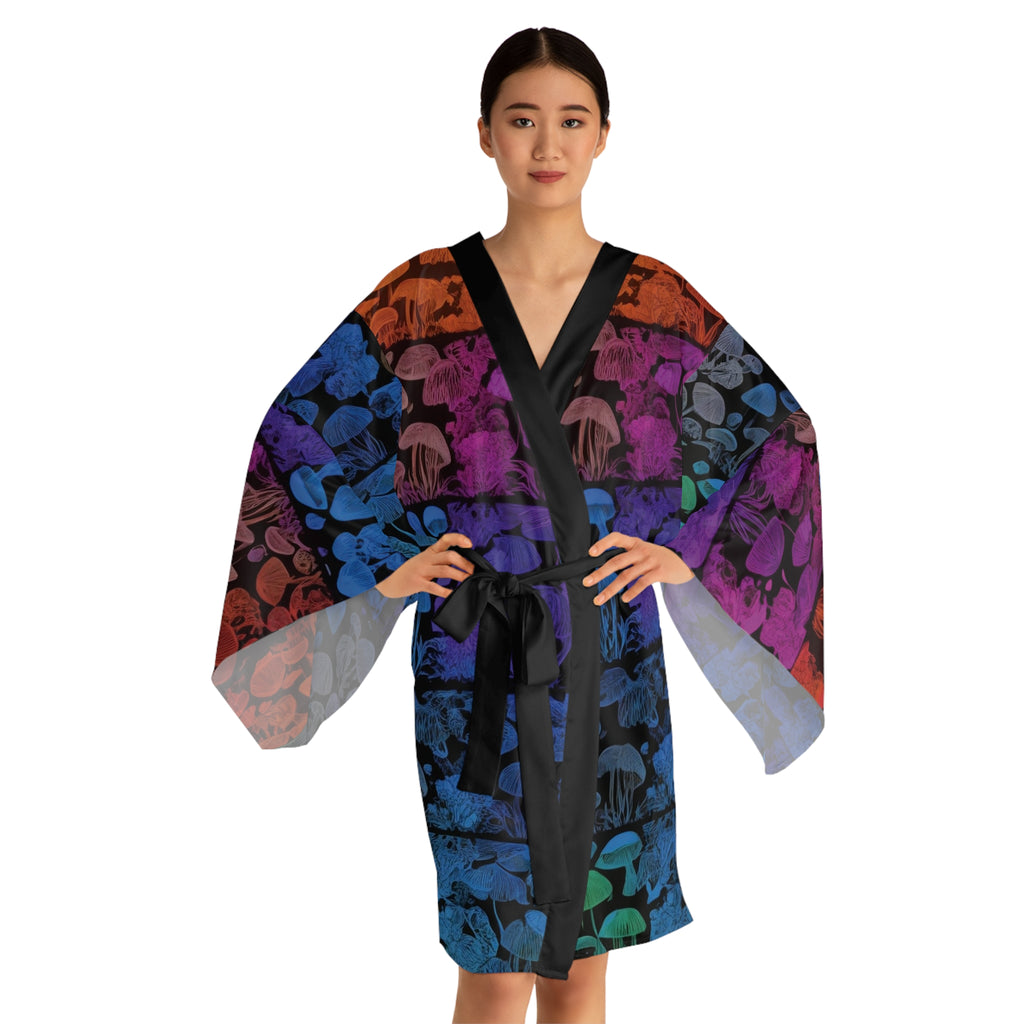 Kimono Robe: Mushroom Gradient Kimono Robe — Colorful Psychedelic Mushroom Print