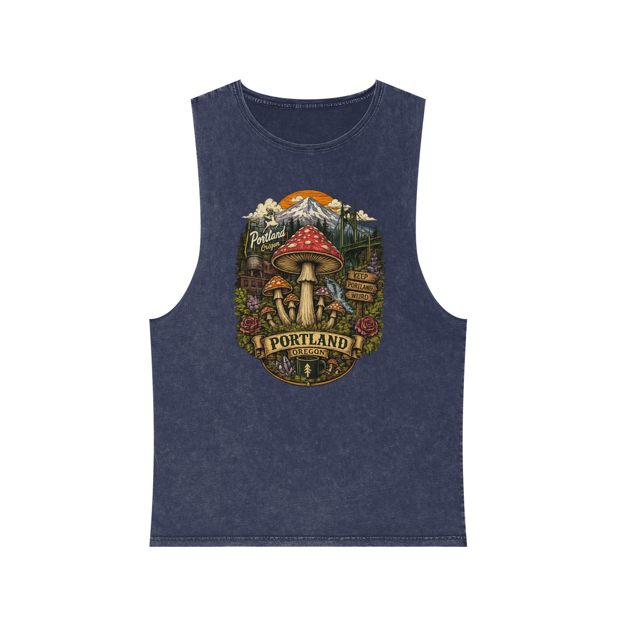 City: Portland Tank Top: Mushroom Graphic Tank — Stonewash Vintage Nature Tank Top