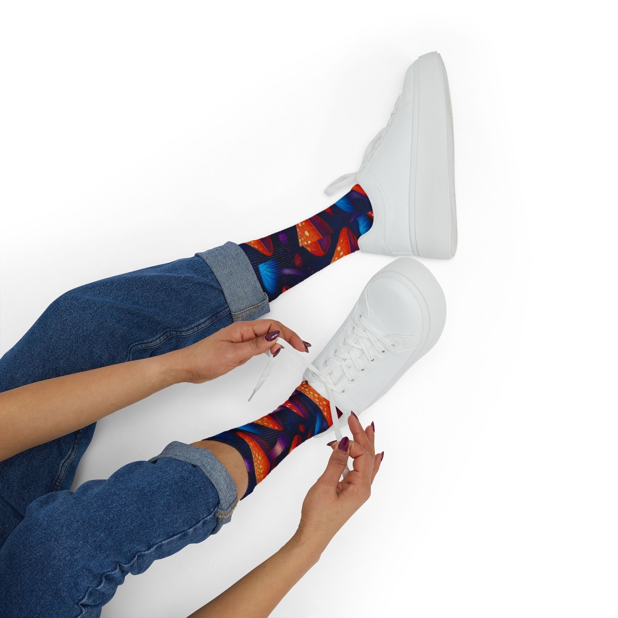 Socks: Psychedelic Mushroom Art Socks — Vibrant Sublimation Crew Socks