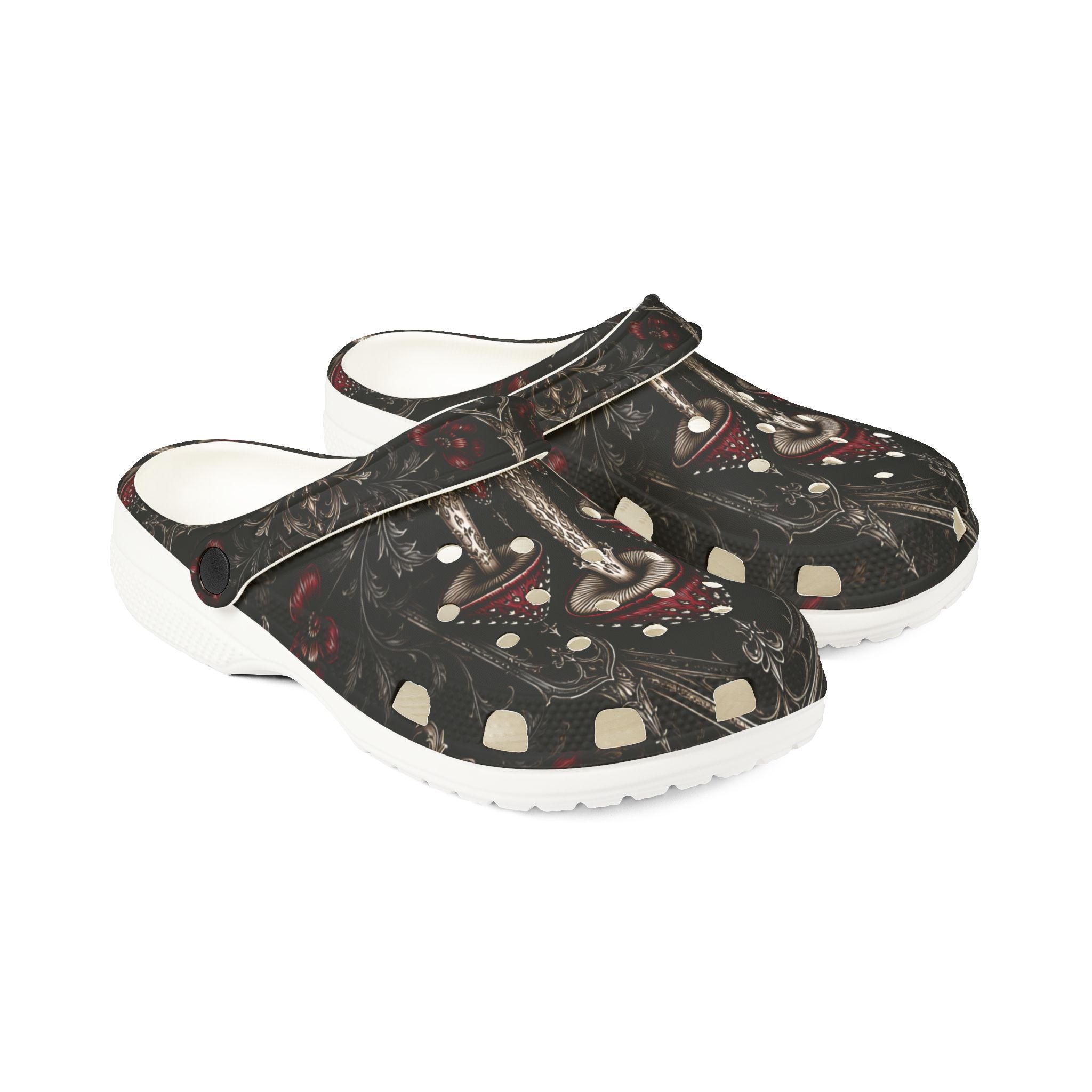 Clogs: Mushroom Garden EVA Foam Clogs — Whimsical Red Toadstool Print