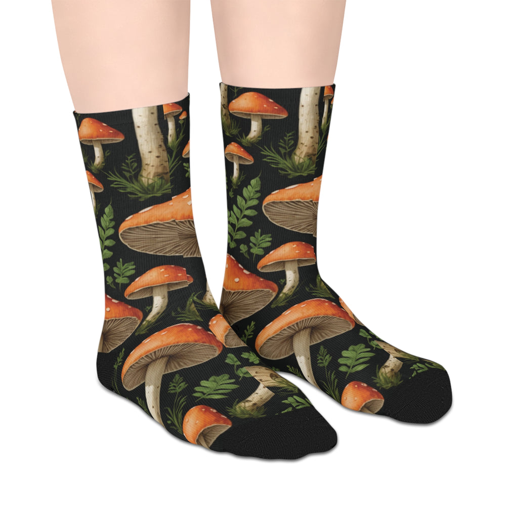 Mushroom Forest Mid-Length Socks — Autumn Toadstool Crew Socks