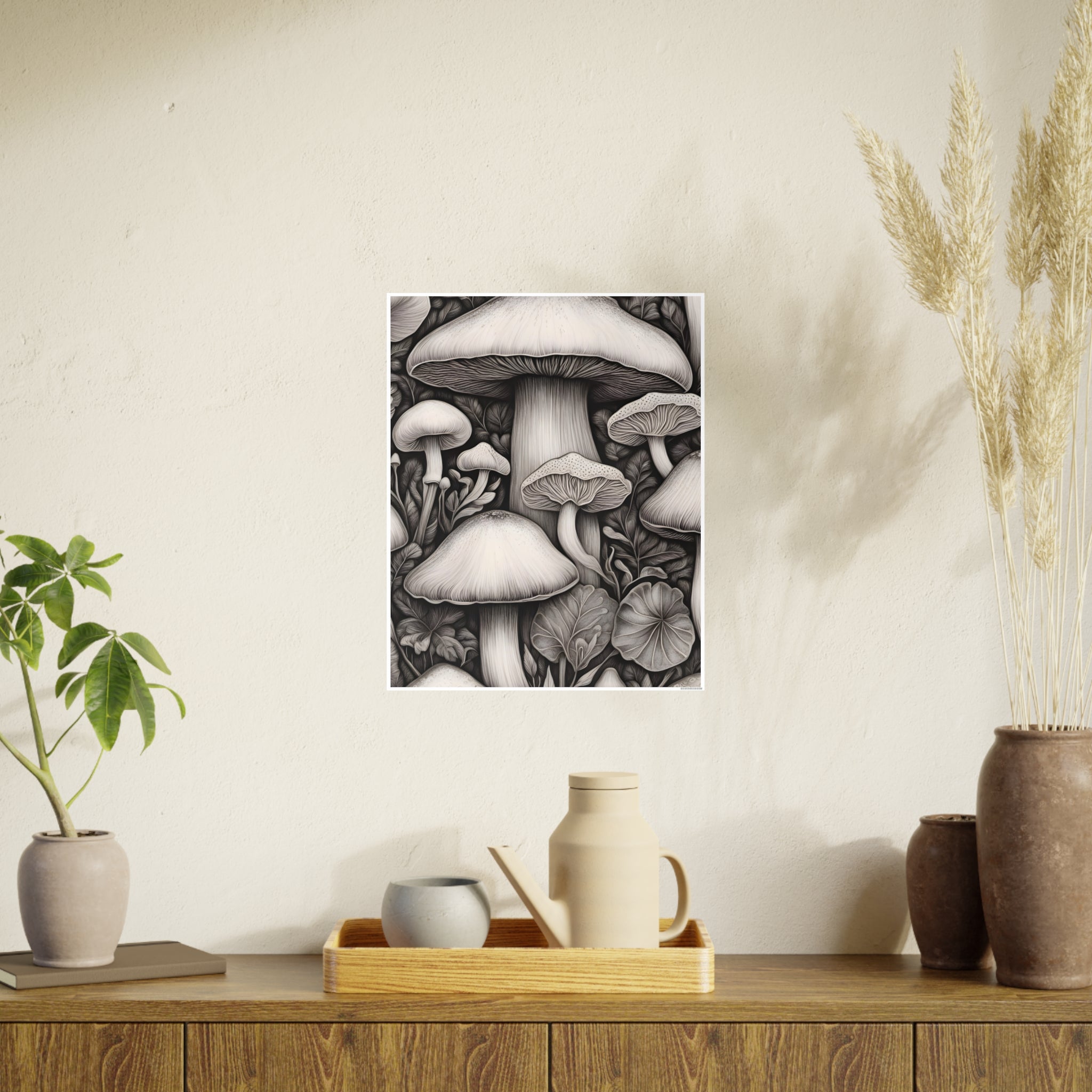 Poster: Mushroom Illustration Poster — Botanical Fungi Art Print