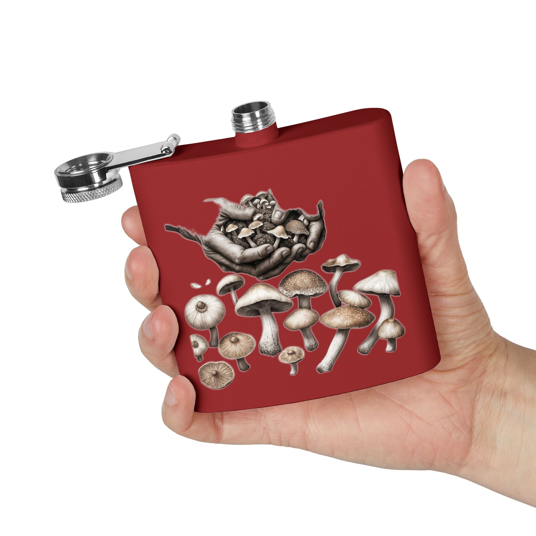🍄 Hands of the Harvest Flask – Hold the Magic of Nature 🤲 Stainless Steel Flask, 6oz