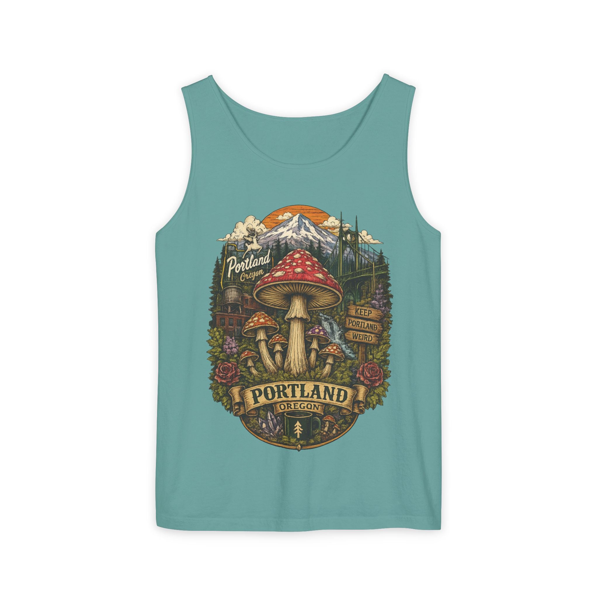 Portland Mushroom Tank Top — Vintage Forest Travel Graphic