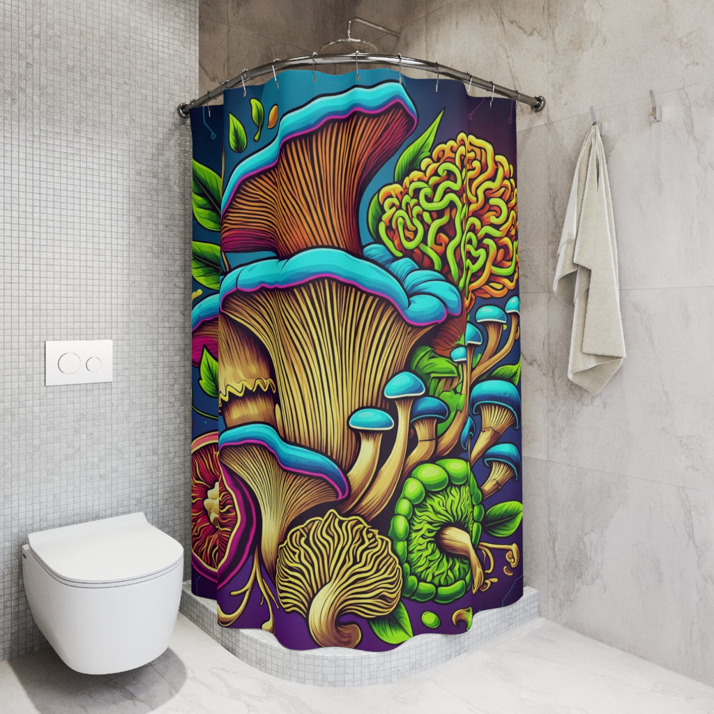 Psychedelic Mushroom Shower Curtain - Colorful Botanical Fungi Bathroom Decor