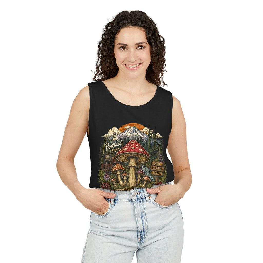 Portland Mushroom Tank Top — Vintage Forest Travel Graphic