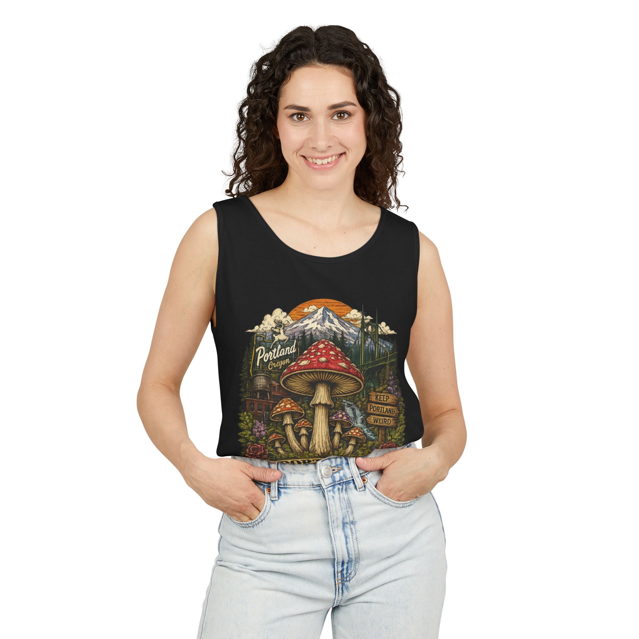 Portland Mushroom Tank Top — Vintage Forest Travel Graphic
