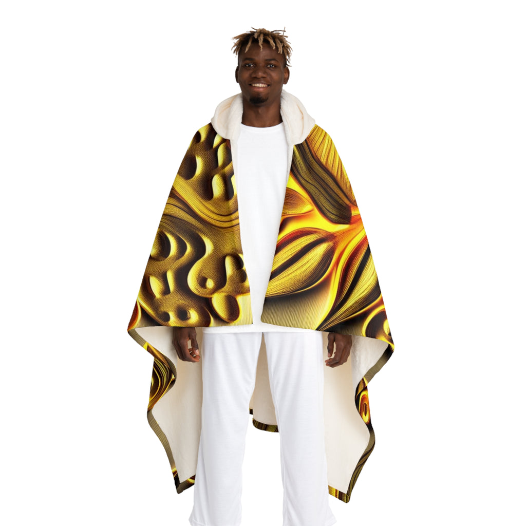 Hooded Blanket — Golden Abstract Swirl Sherpa Fleece