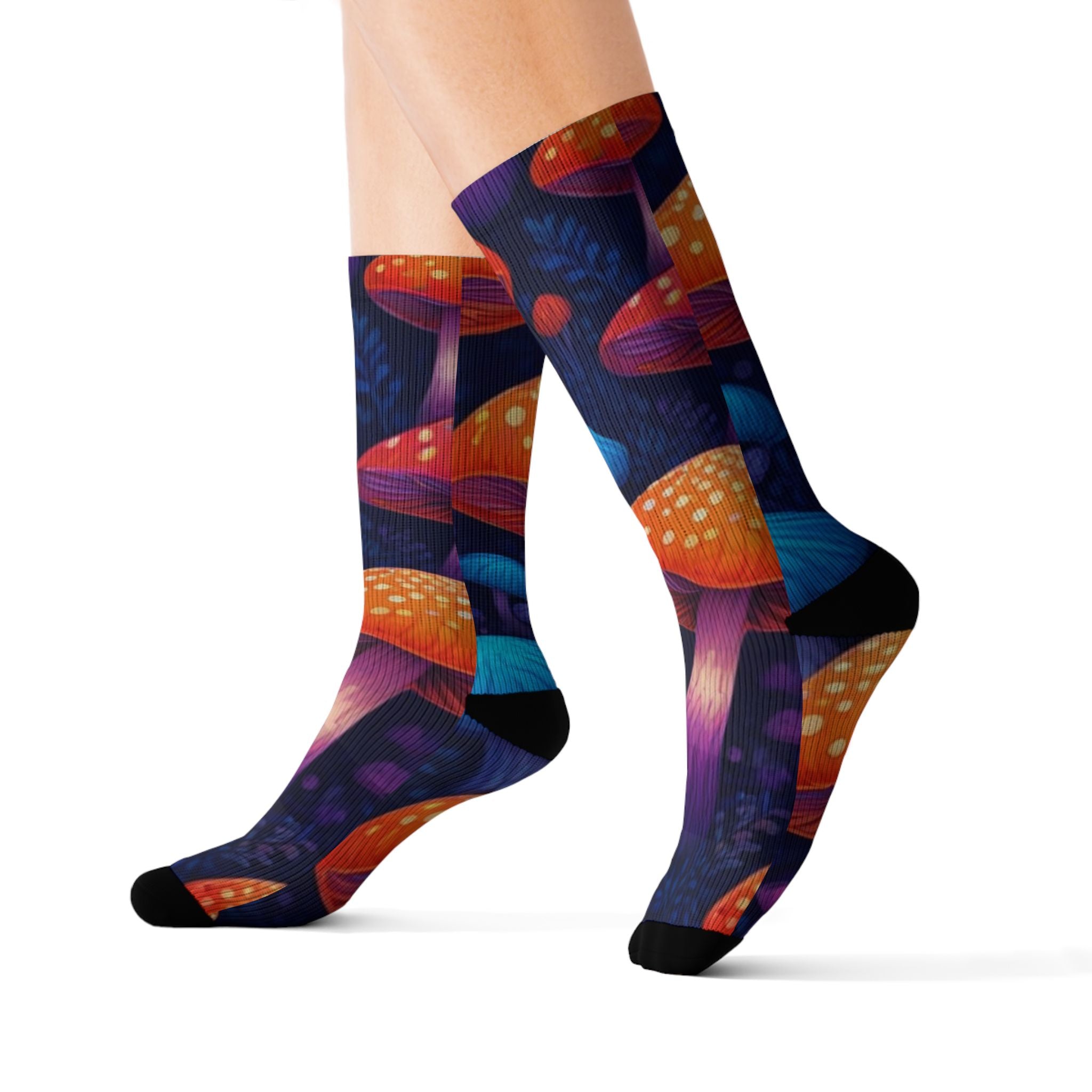 Socks: Psychedelic Mushroom Art Socks — Vibrant Sublimation Crew Socks