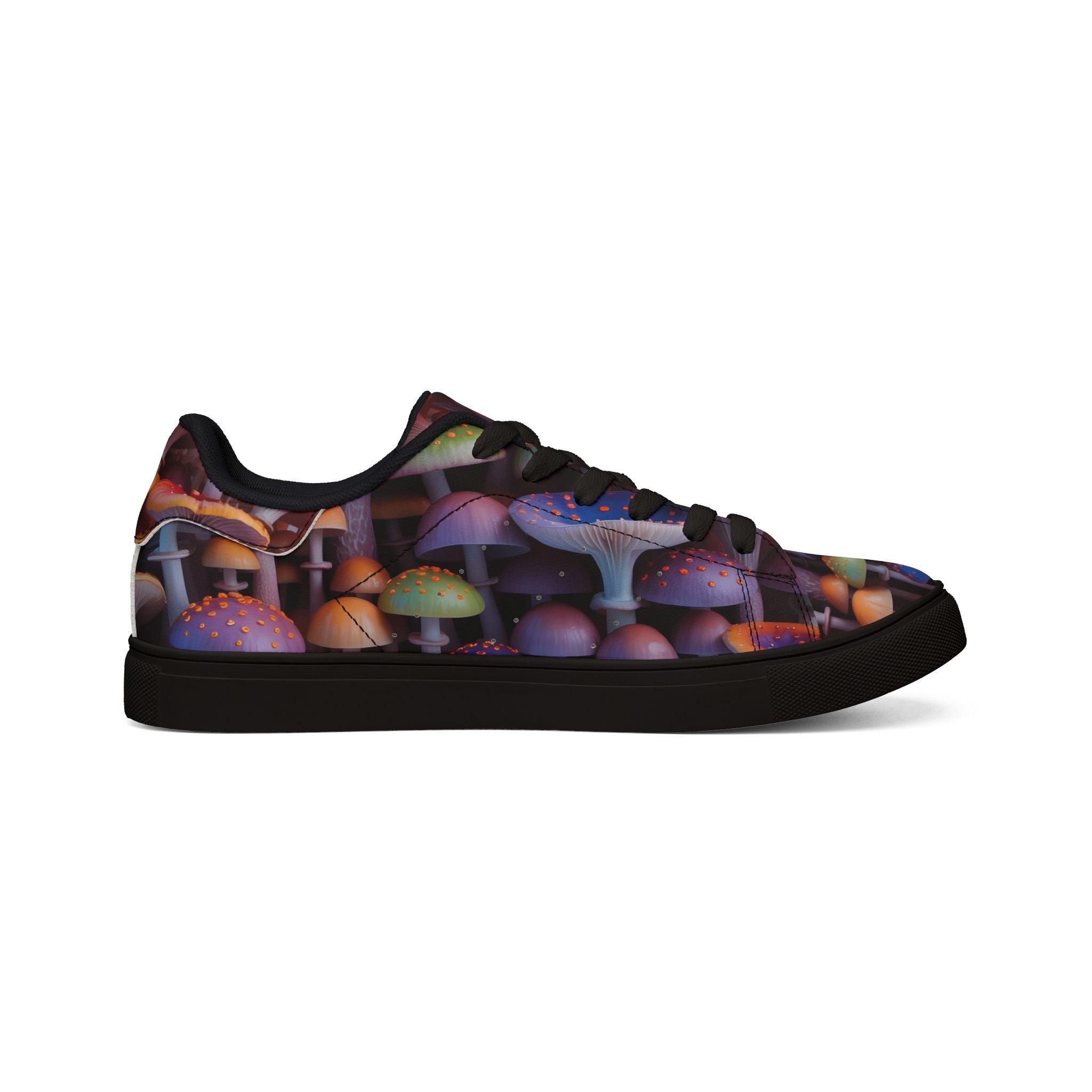 Low-Top Sneakers — Colorful Psychedelic Mushroom Print Leather