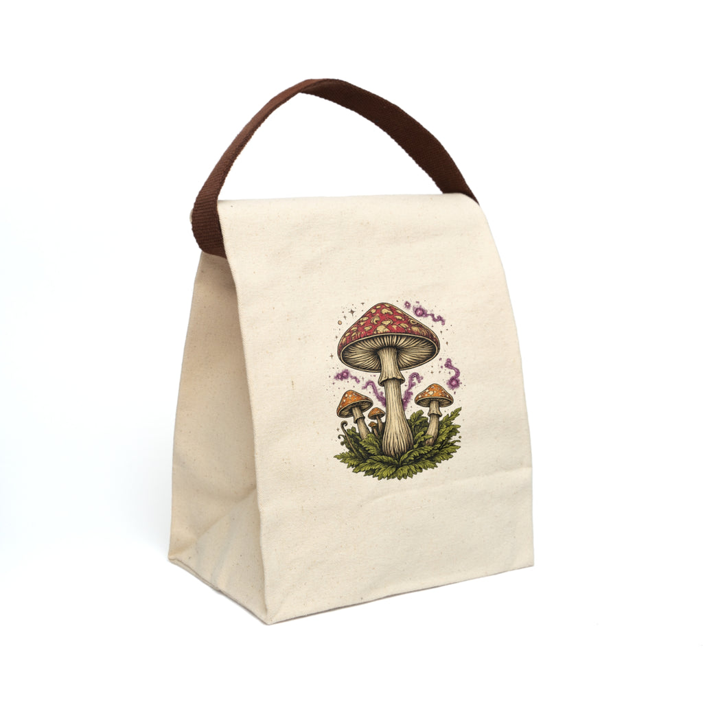 Lunch Bag — Illustrated Red Toadstool Canvas Lunch Bag with Strap