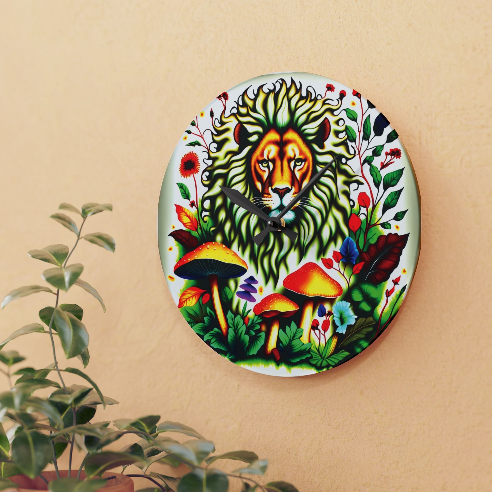 🦁🍄 Lion & Mushrooms Round Clock or Square Clock🦁🍄