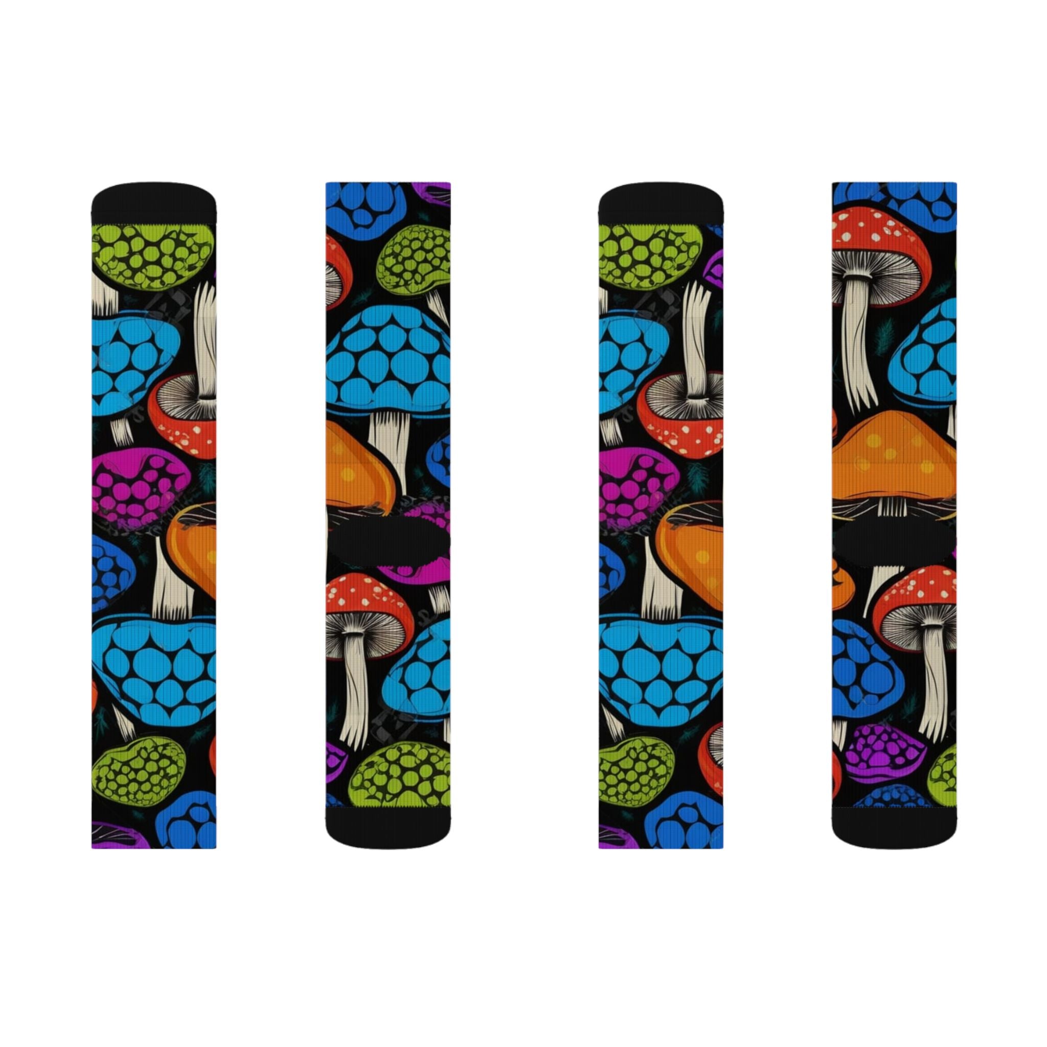 Socks: Colorful Mushroom Pattern Socks, Funky Gift Idea for Nature Lovers, Unisex Wearable Art, Fun Socks for Festivals, Unique Apparel
