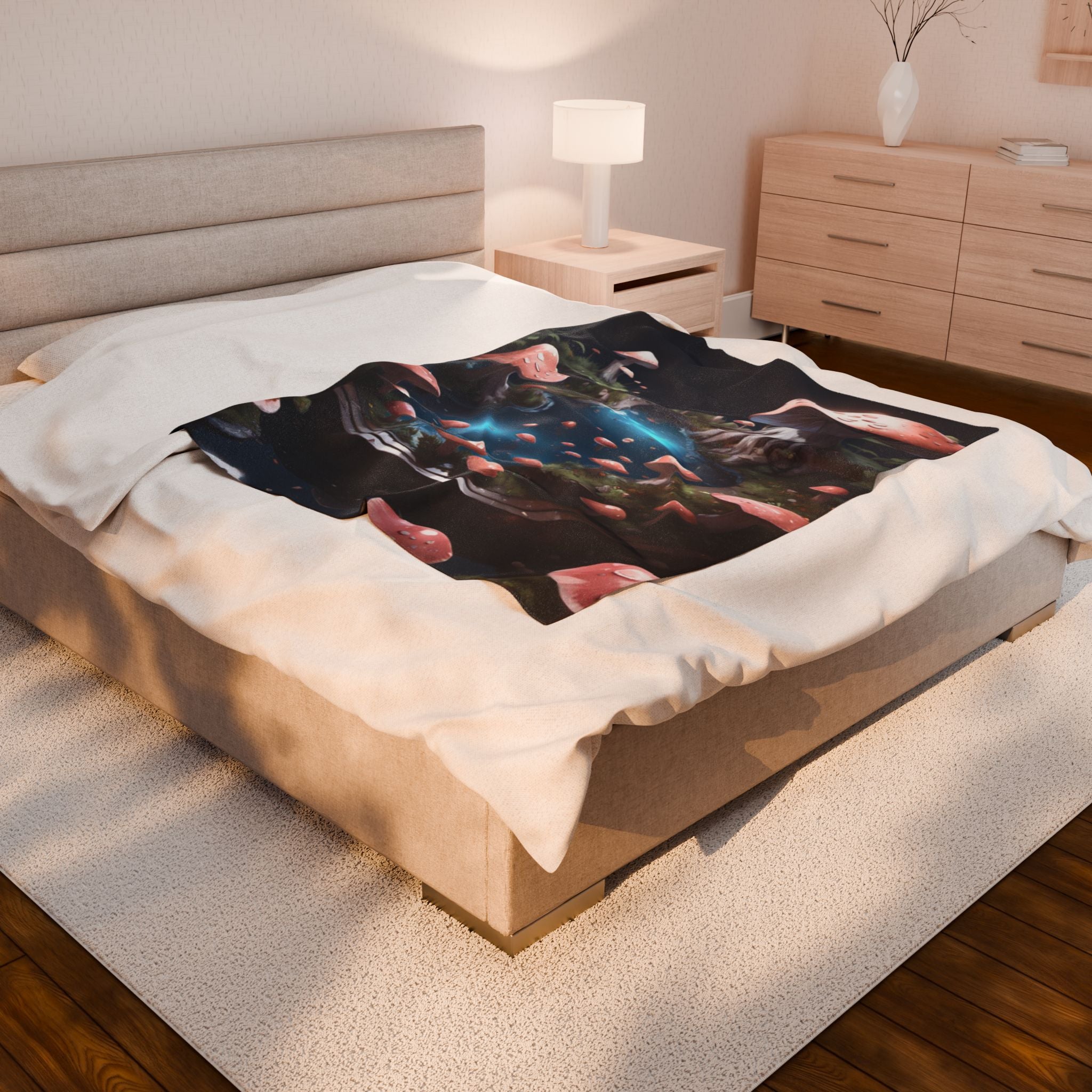🧚‍♂️ Enchanted Fungi Forest Microfiber Blanket – Where Magic Meets Softness 🍄💧