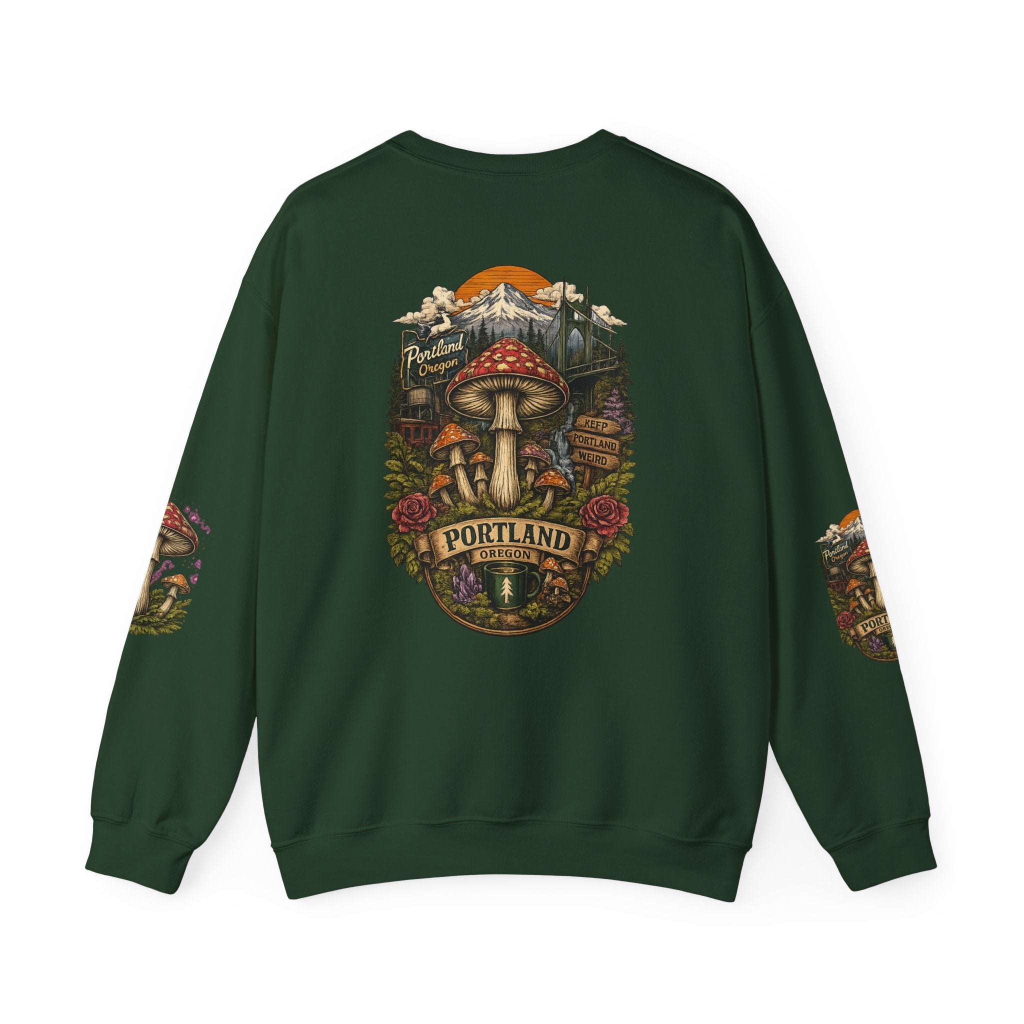 Mushroom Crewneck Sweatshirt — Portland Vintage Psychedelic Fungi Graphic