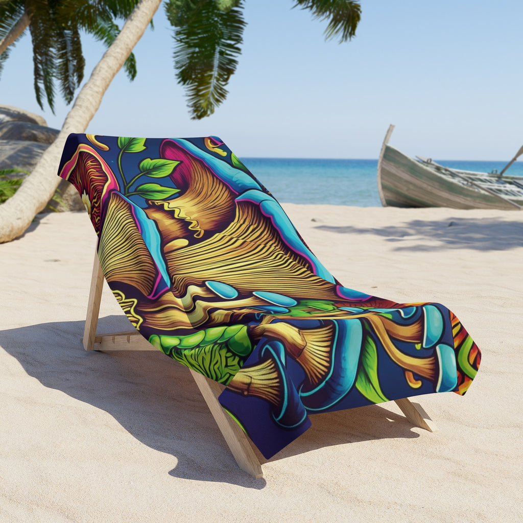 Psychedelic Mushroom Beach Towel — Vibrant Tropical Fungi Design