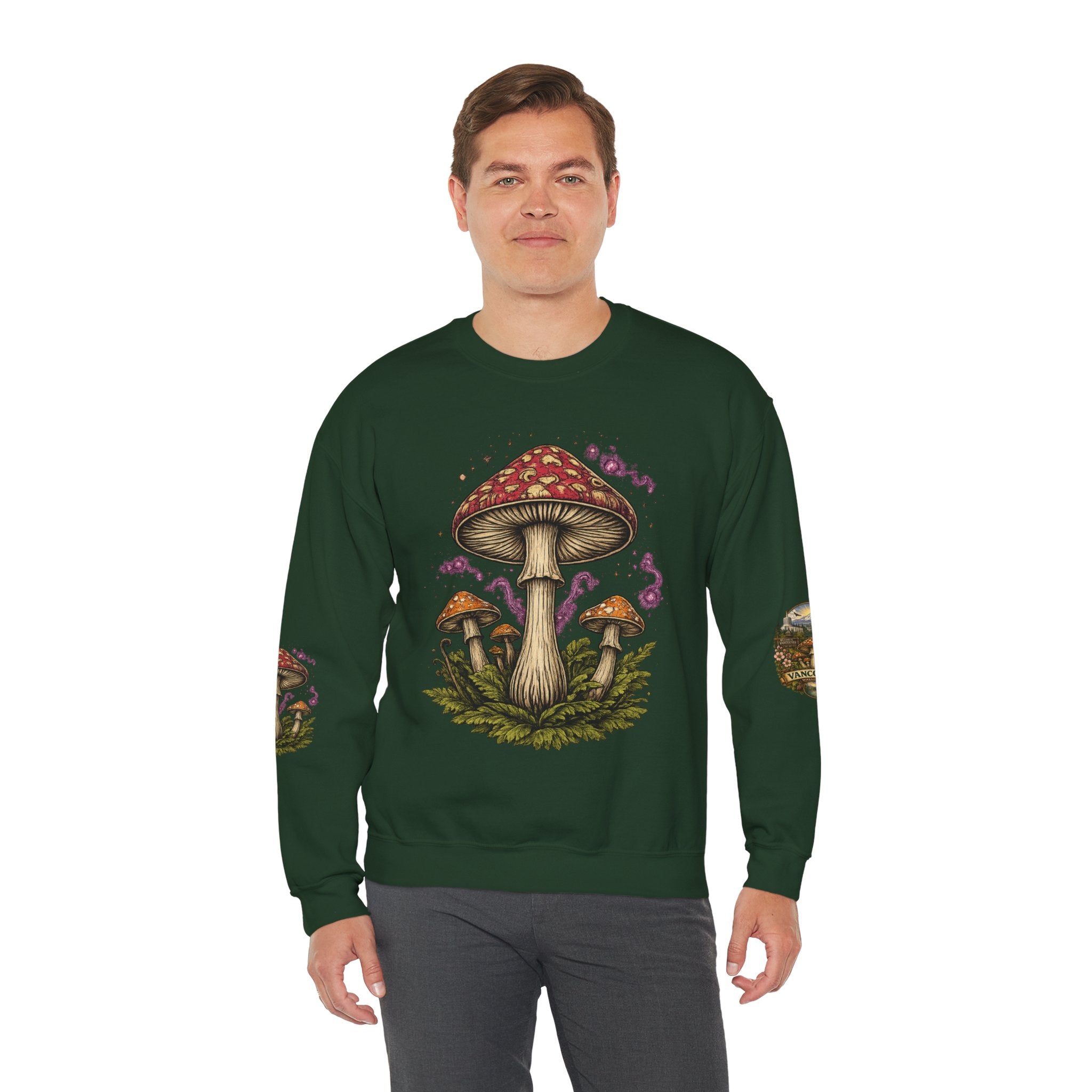 Mushroom Vancouver Crewneck Sweatshirt — Scenic Pacific Northwest Fungi Design