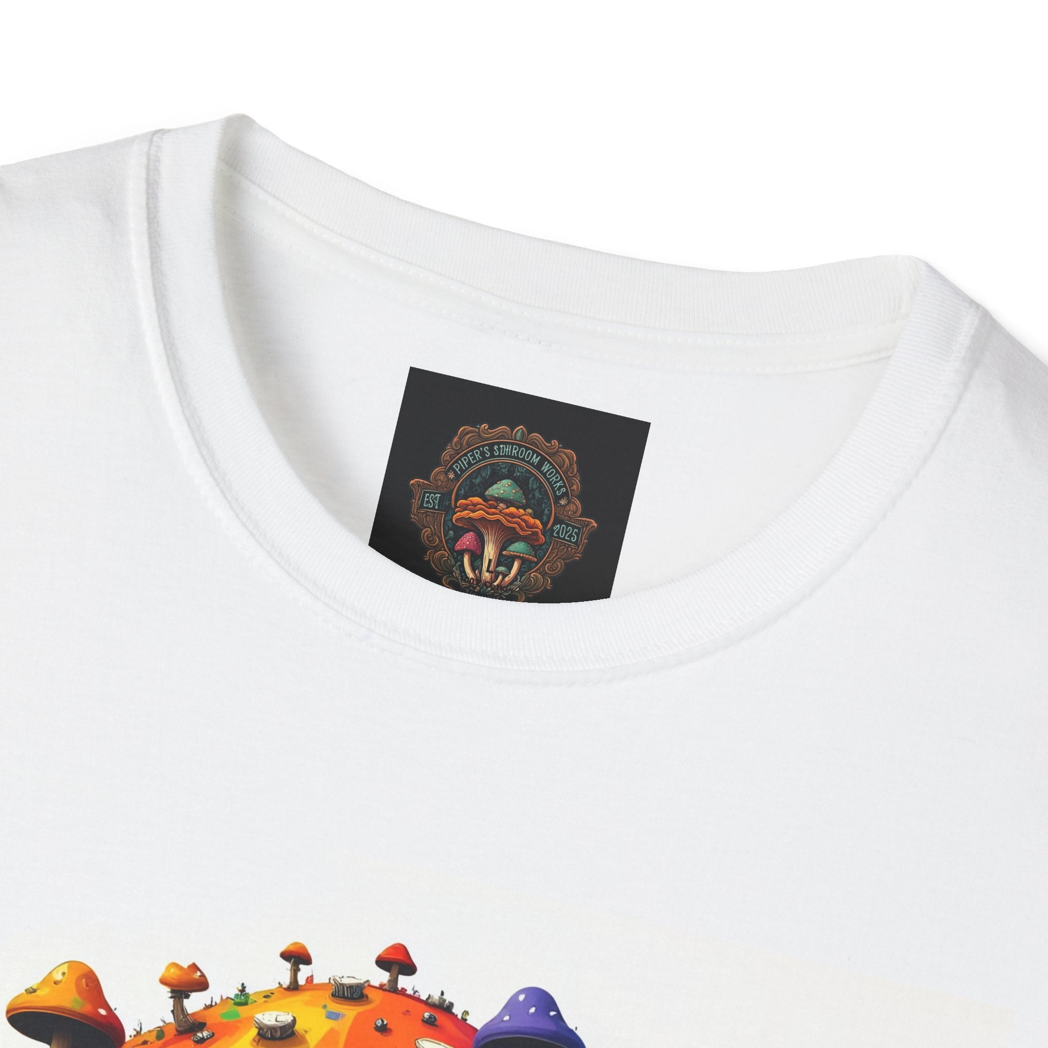 Piper's Shroom Works T-Shirt — Rainbow Drip Mushroom Graphic Tee