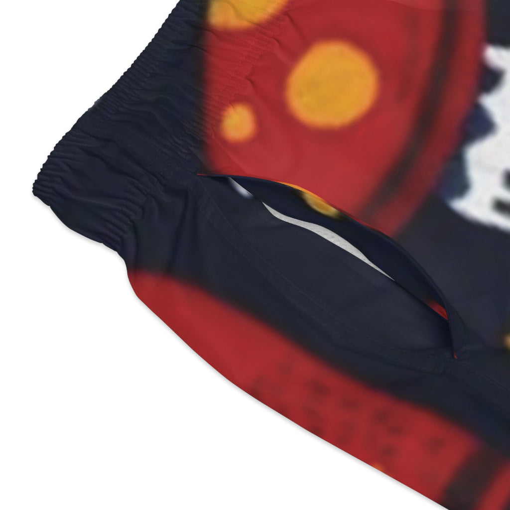 Mushroom Floral Swim Trunks - Red Toadstool Pattern Beach Shorts