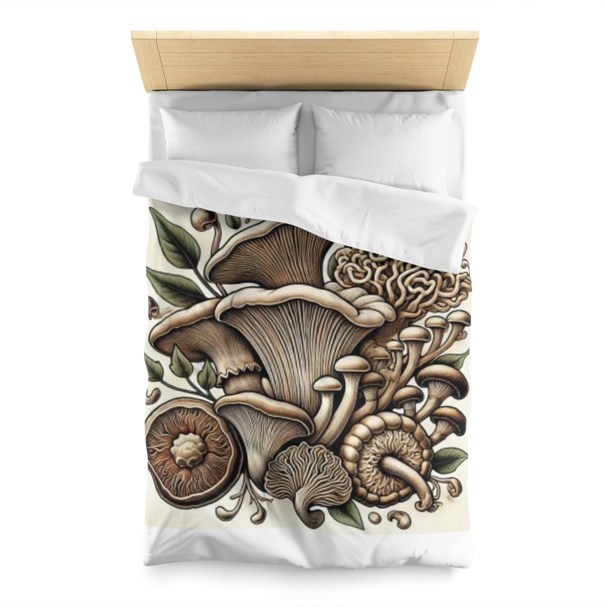 Mushroom Botanical Duvet Cover — Earthy Fungi Illustration Bedding