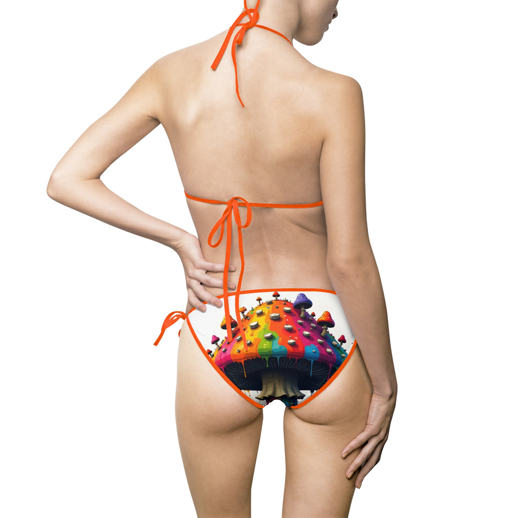 Maillot de bain bikini champignon arc-en-ciel — Maillot de bain triangle à nouer sur les côtés pour femme