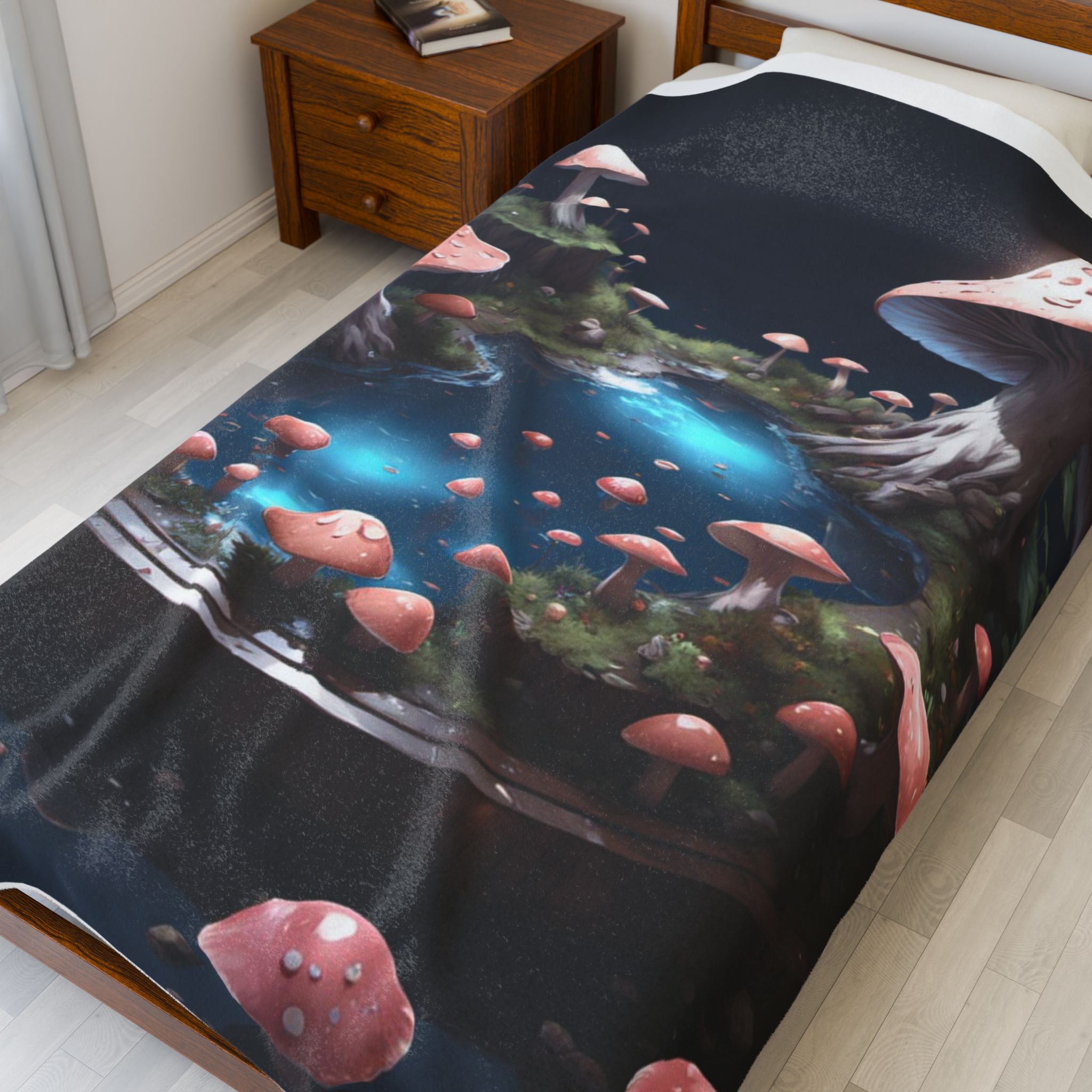 🧚‍♂️ Enchanted Fungi Forest Microfiber Blanket – Where Magic Meets Softness 🍄💧