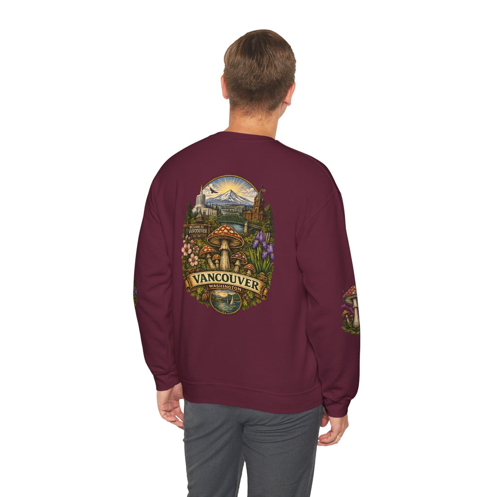 Mushroom Vancouver Crewneck Sweatshirt — Scenic Pacific Northwest Fungi Design