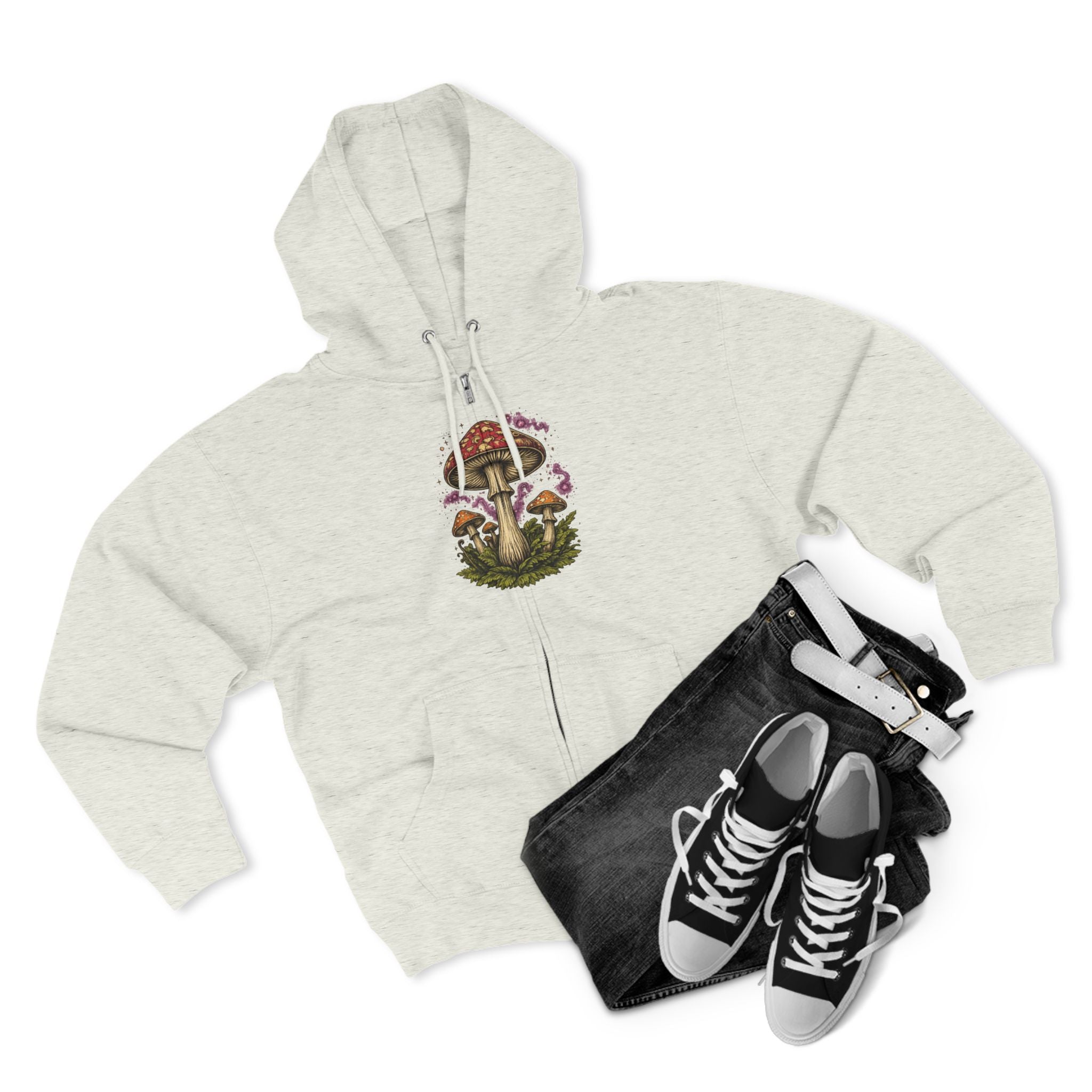 Portland Mushroom Zip Hoodie — Vintage Psychedelic Fungi Forest Jacket