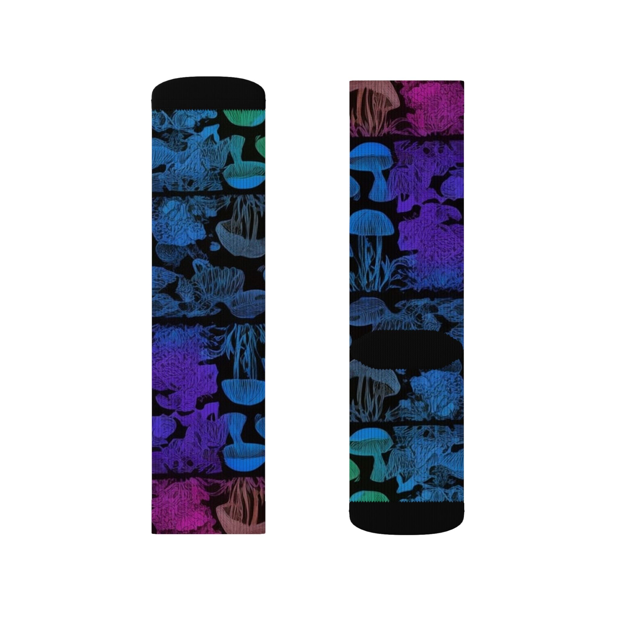 Mushroom Tie-Dye Sublimation Socks — Colorful Psychedelic Fungi Crew Socks