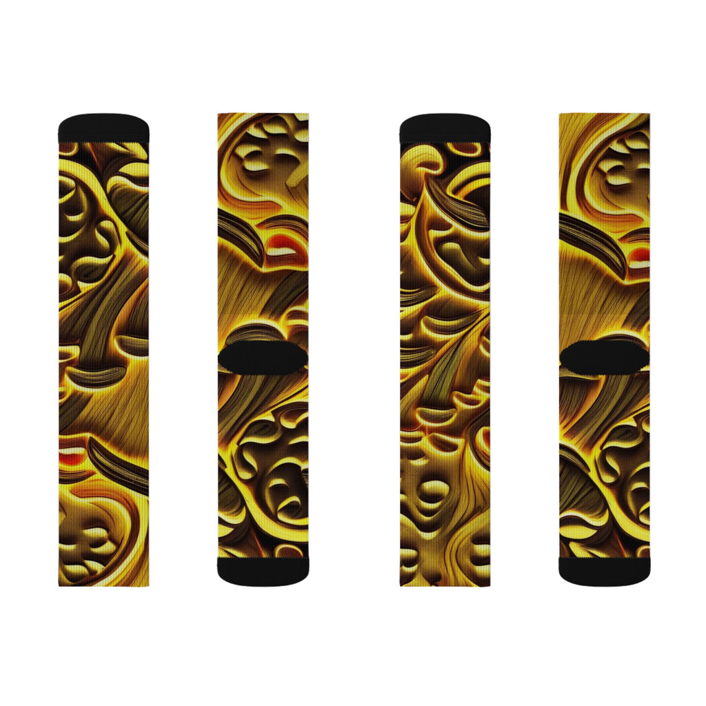 Socks: Gold Baroque Sublimation Socks — Ornate Vintage Pattern Crew Socks