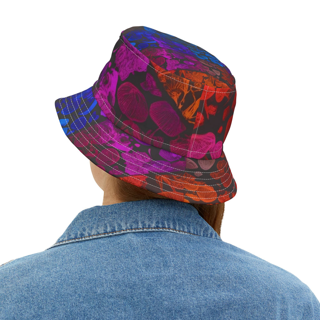 Psychedelic Mushroom Print Bucket Hat - Rainbow Jellyfish & Fungi AOP
