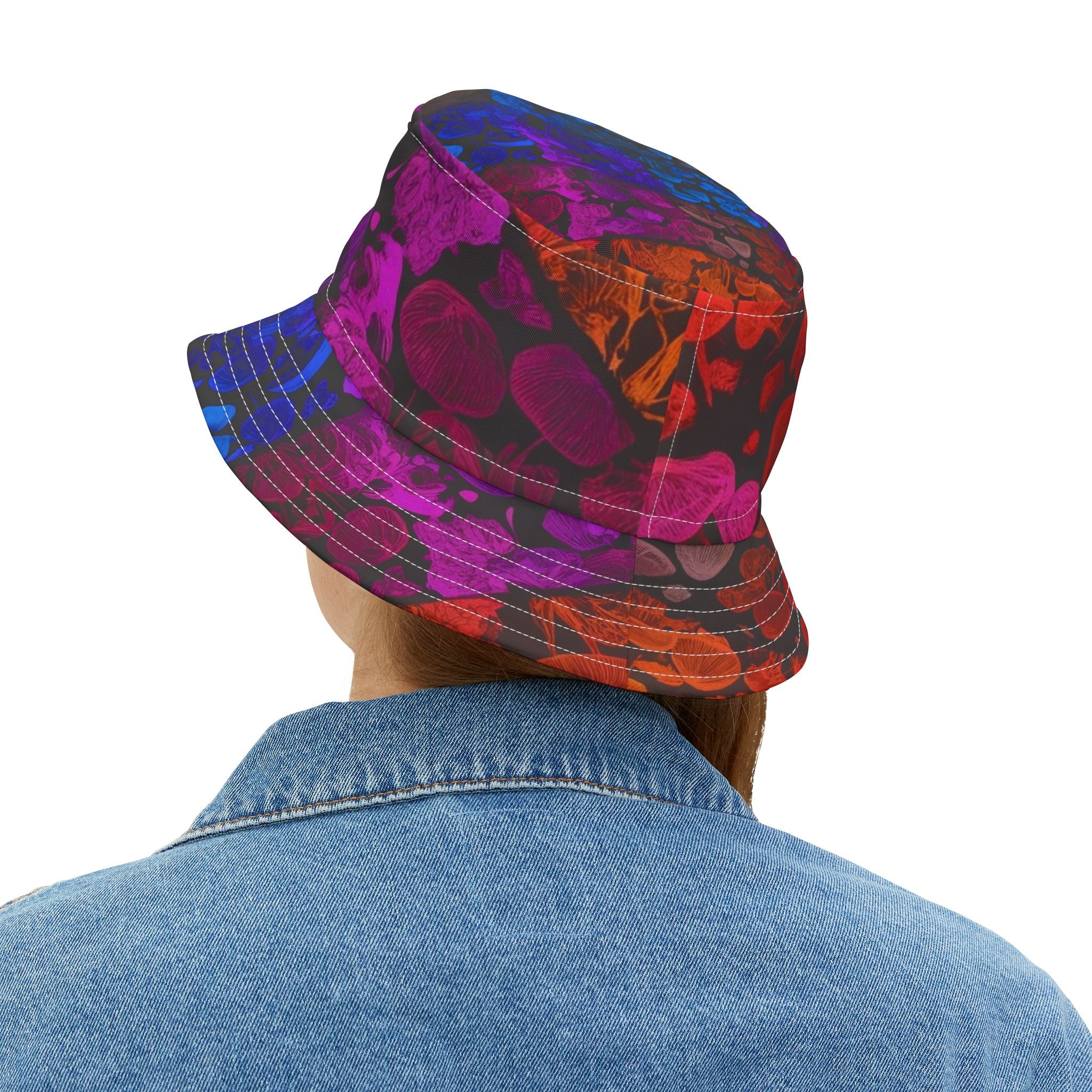 Psychedelic Mushroom Print Bucket Hat - Rainbow Jellyfish & Fungi AOP