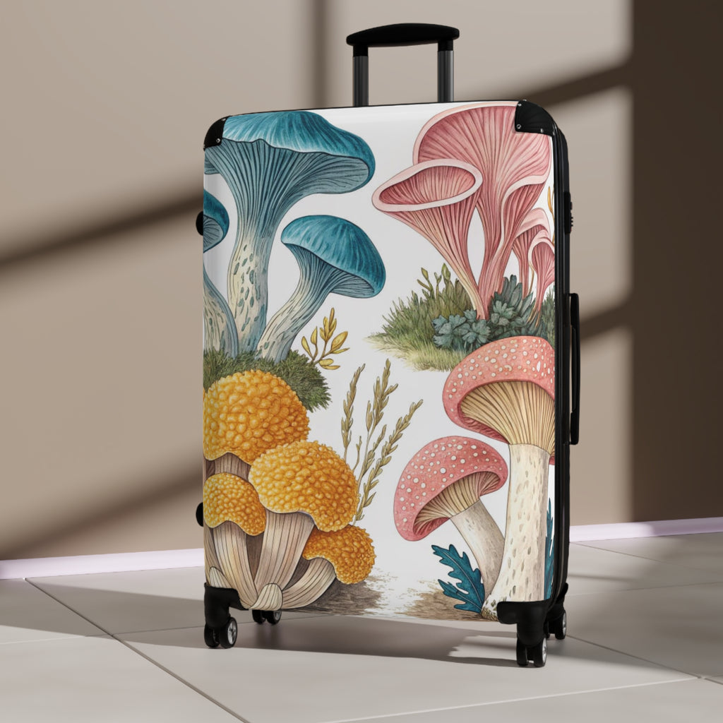 Botanical Mushroom Suitcase – Colorful Fungi Travel Luggage