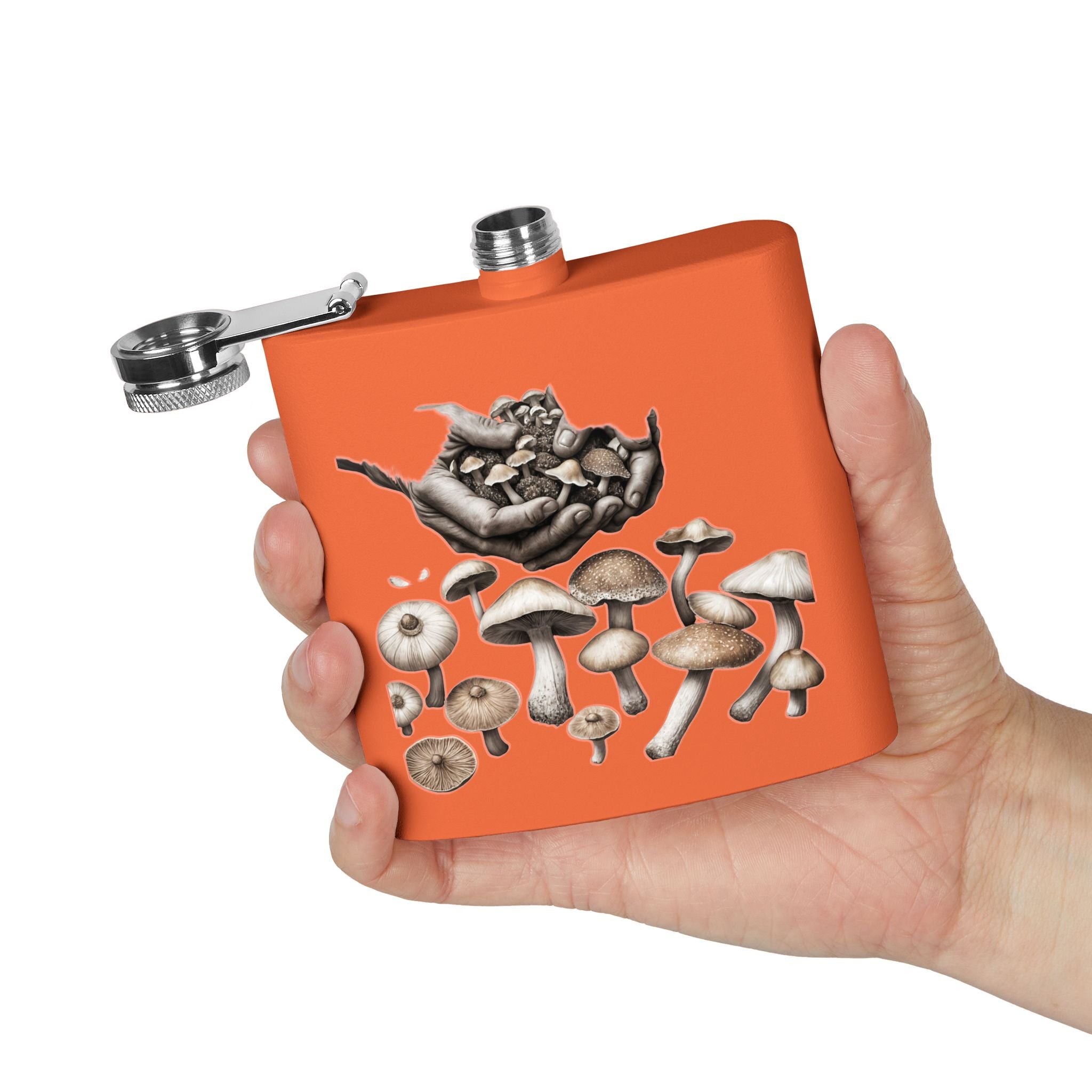 🍄 Hands of the Harvest Flask – Hold the Magic of Nature 🤲 Stainless Steel Flask, 6oz