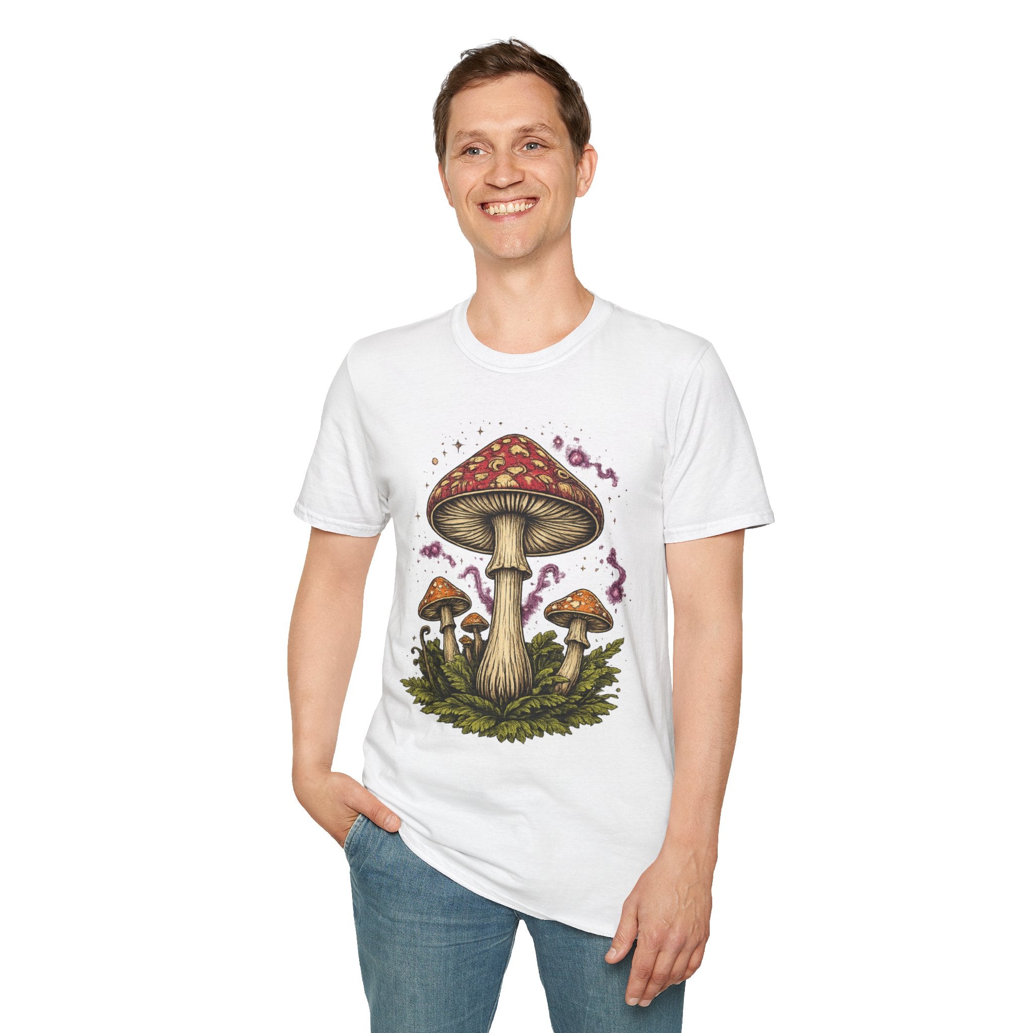 Psychedelic Mushroom Graphic T-Shirt — Red Amanita Illustration