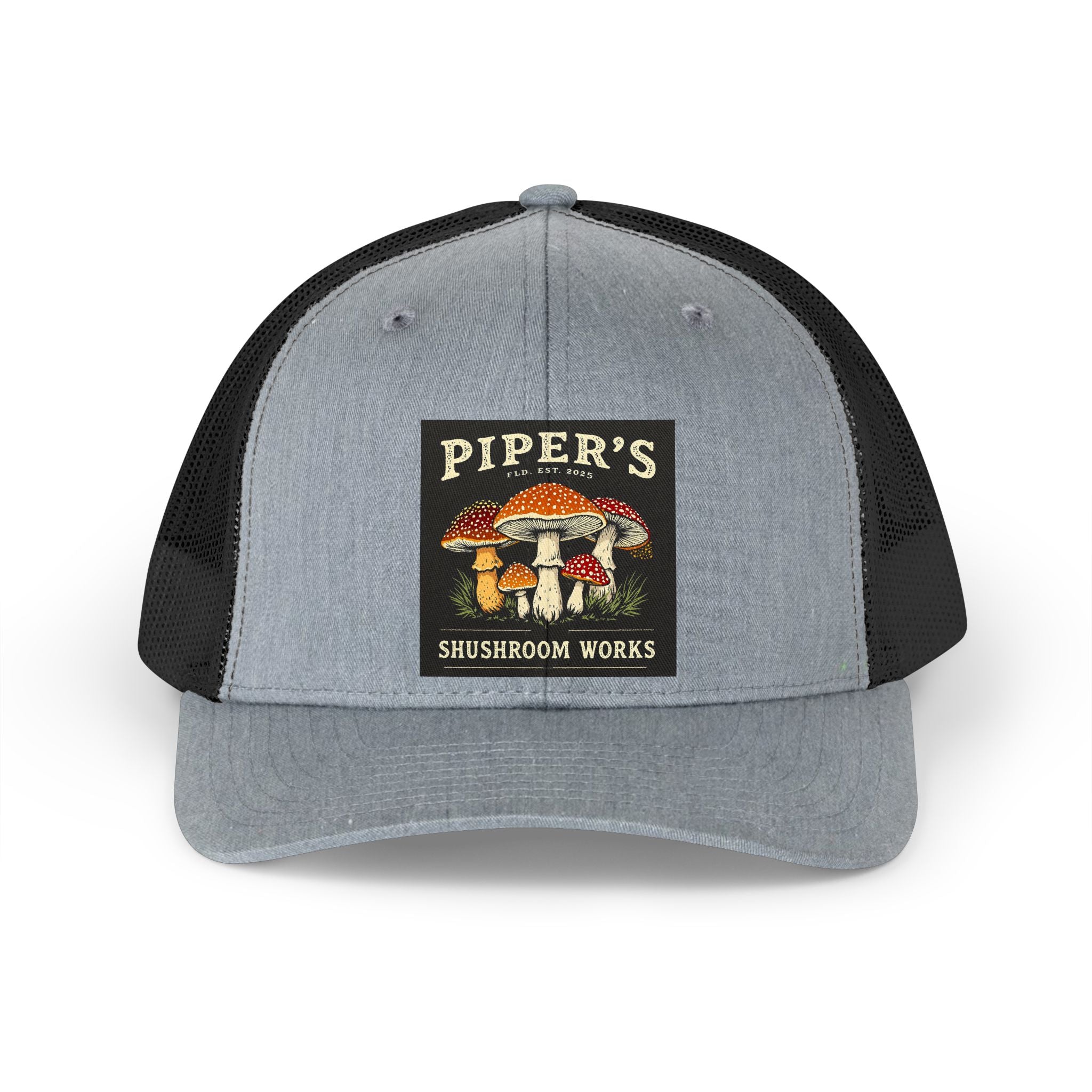 Retro Mushroom Trucker Hat — "Piper's" Vintage Patch Cap