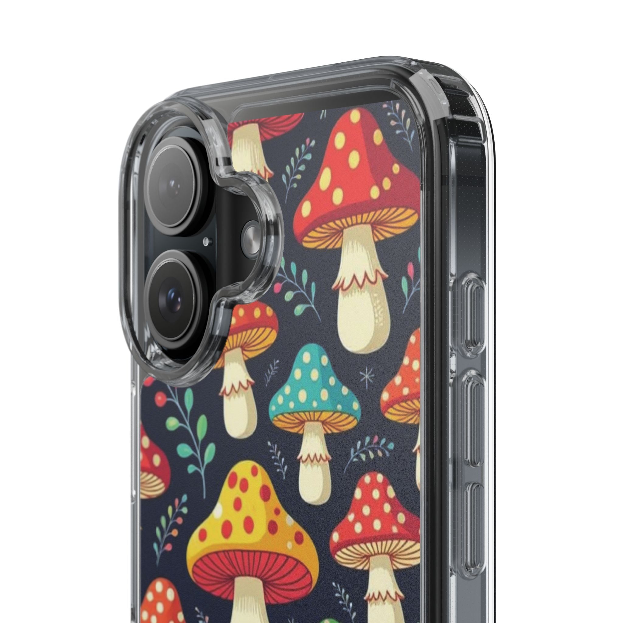 Phone Case: Mushroom Pattern Clear Phone Case — Colorful Toadstool Floral Design