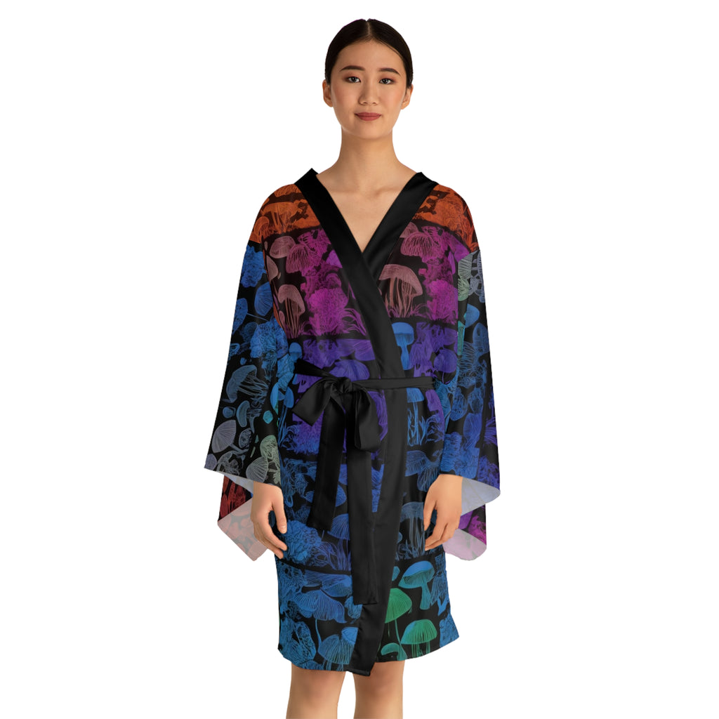 Kimono Robe: Mushroom Gradient Kimono Robe — Colorful Psychedelic Mushroom Print