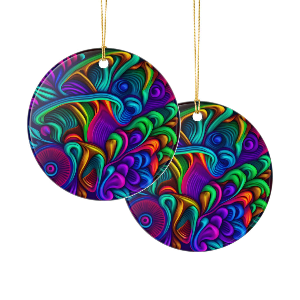 Ceramic Ornament: Heart Ceramic Ornament — Vibrant Abstract Rainbow Swirl Decoration