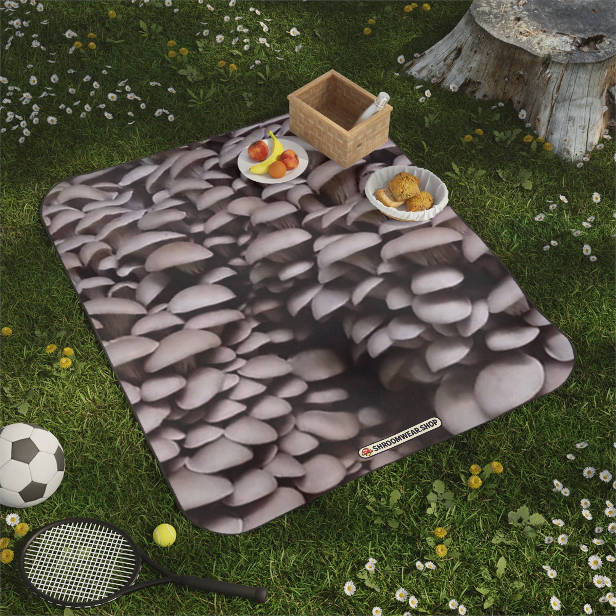 Mushroom Pattern Picnic Blanket — Forest Fungi Outdoor Picnic Mat
