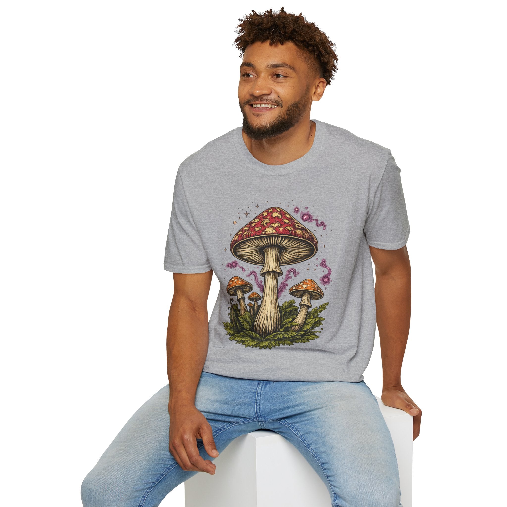 Psychedelic Mushroom Graphic T-Shirt — Red Amanita Illustration