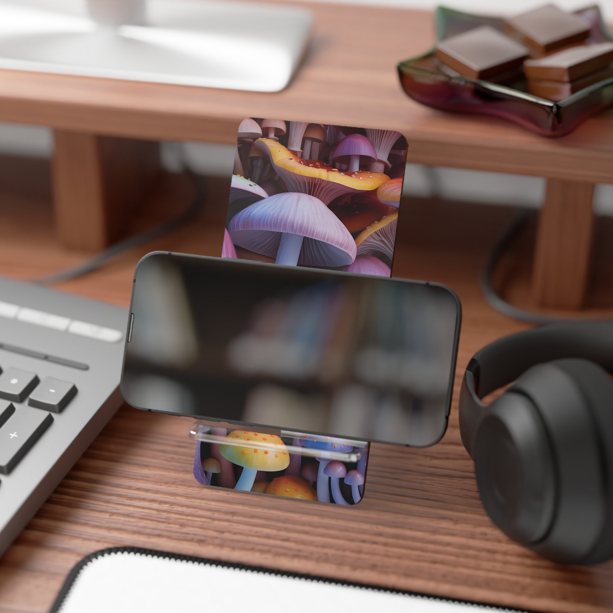 Phone Stand: Mushroom Magic Phone Stand — Colorful Fantasy Mobile Display