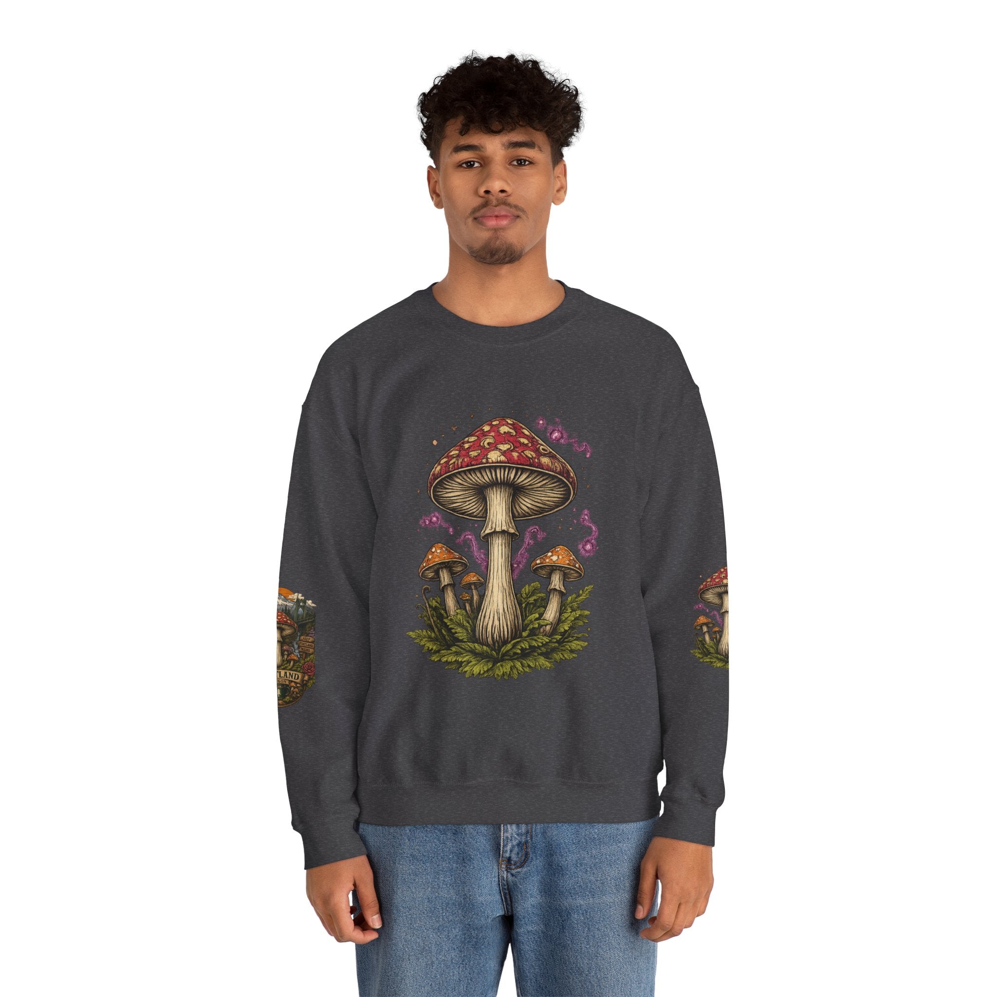 City: Portland Mushroom Crewneck Sweatshirt Vintage Psychedelic Fungi Graphic