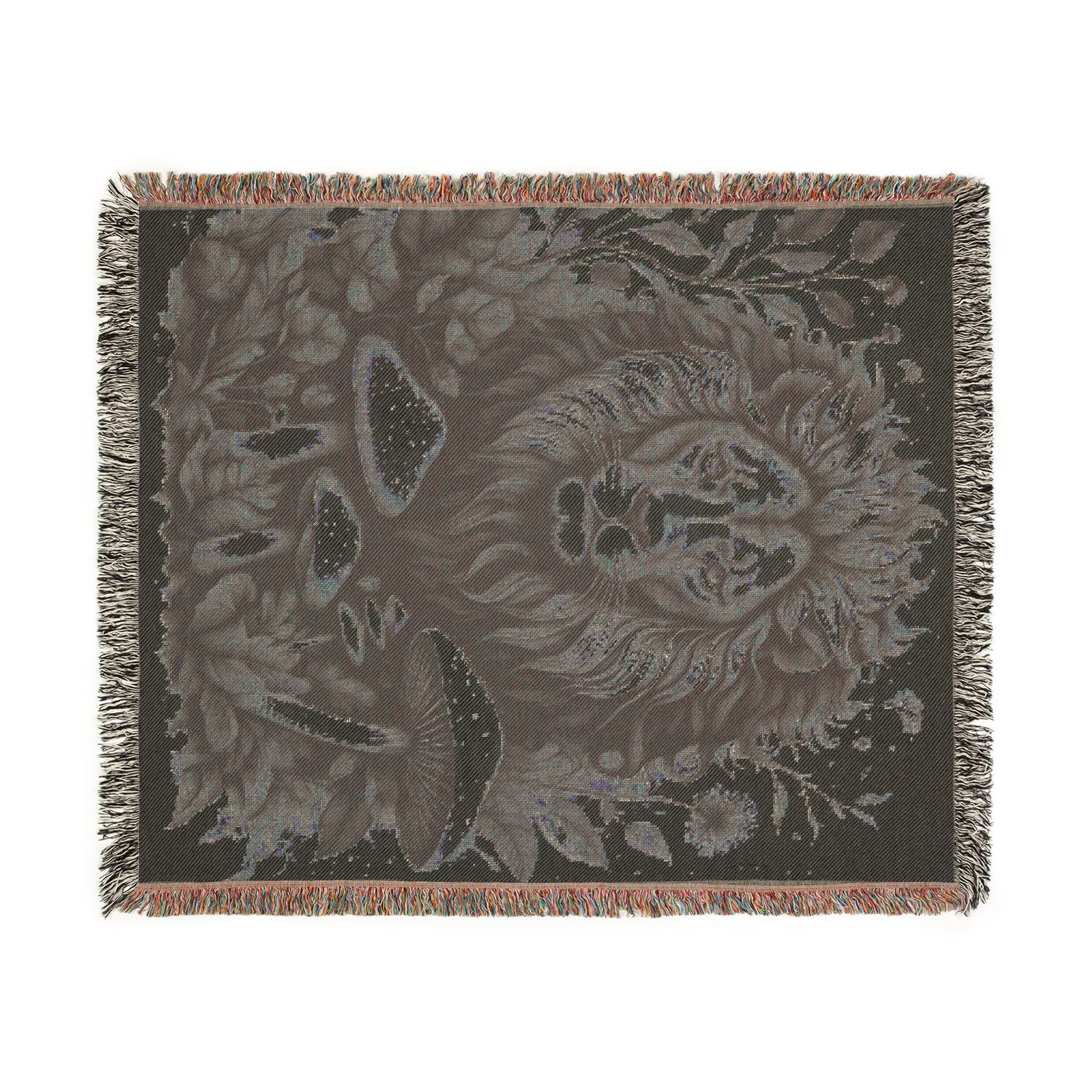 Blanket: Lion Tapestry Woven Blanket — Vintage Safari Lion Throw