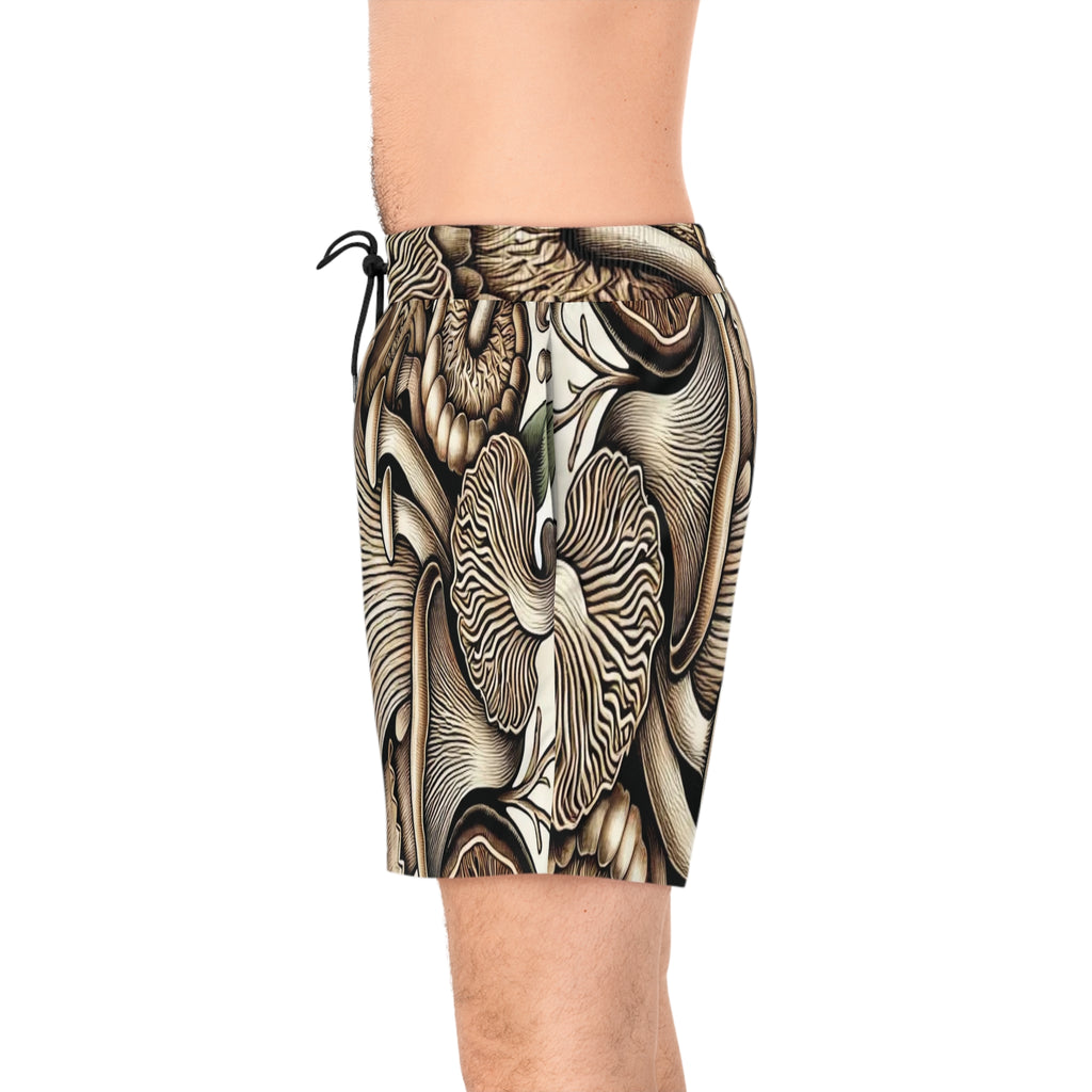 Mushroom Forest Swim Shorts — Botanical Psychedelic Men's Beach Trunks