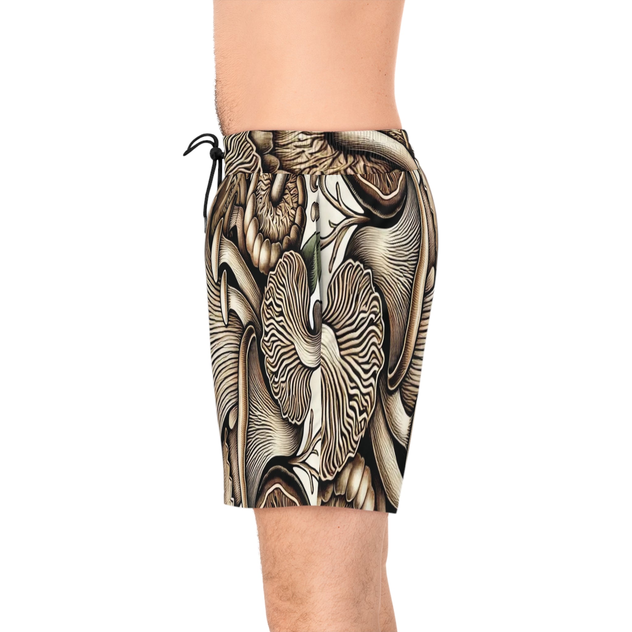 Mushroom Forest Swim Shorts — Botanical Psychedelic Men's Beach Trunks