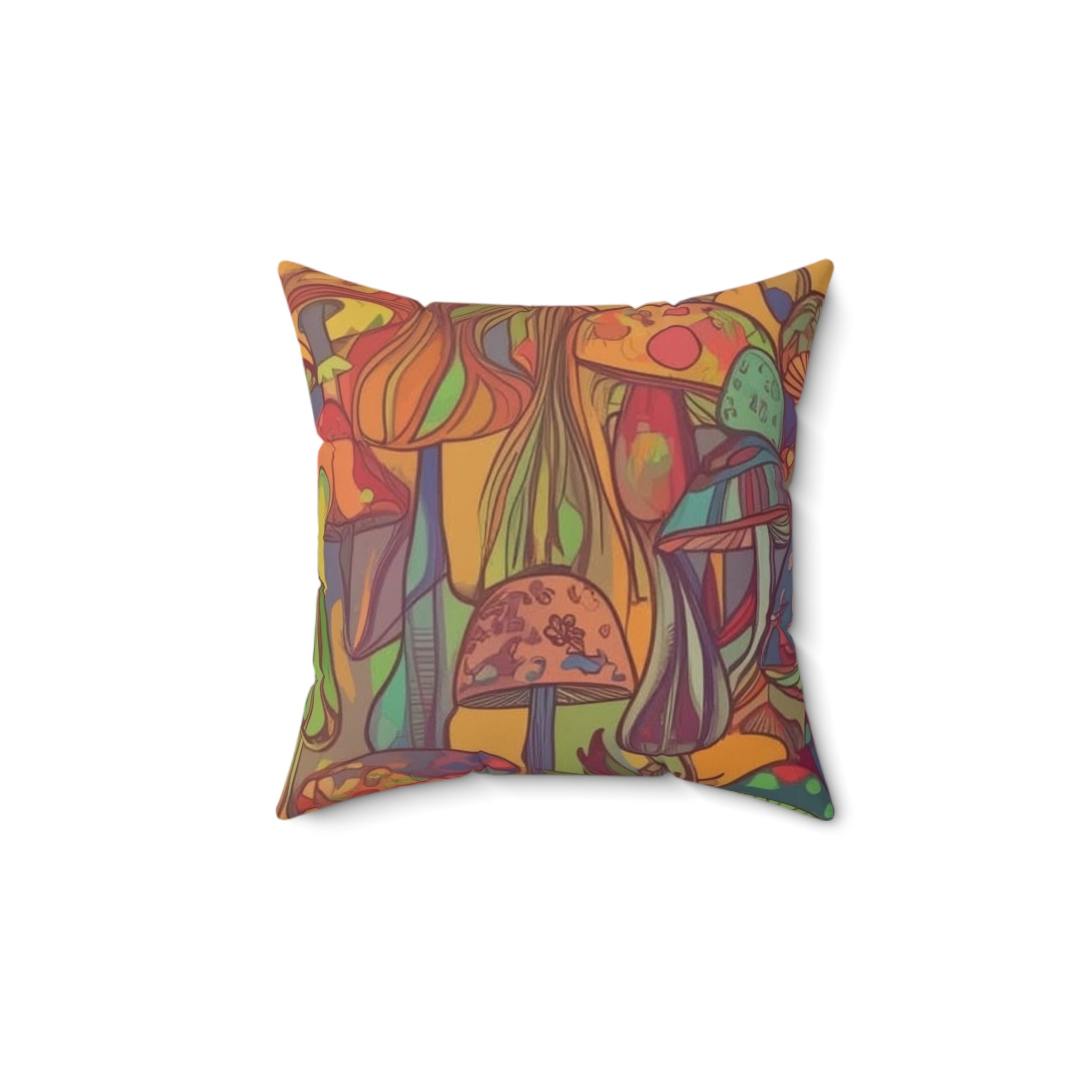 Pillow: Vibrant Mushroom Art Pillow - Boho Home Decor, Cozy Throw Cushion, Gift for Nature Lovers, Colorful Cushions for Living Room